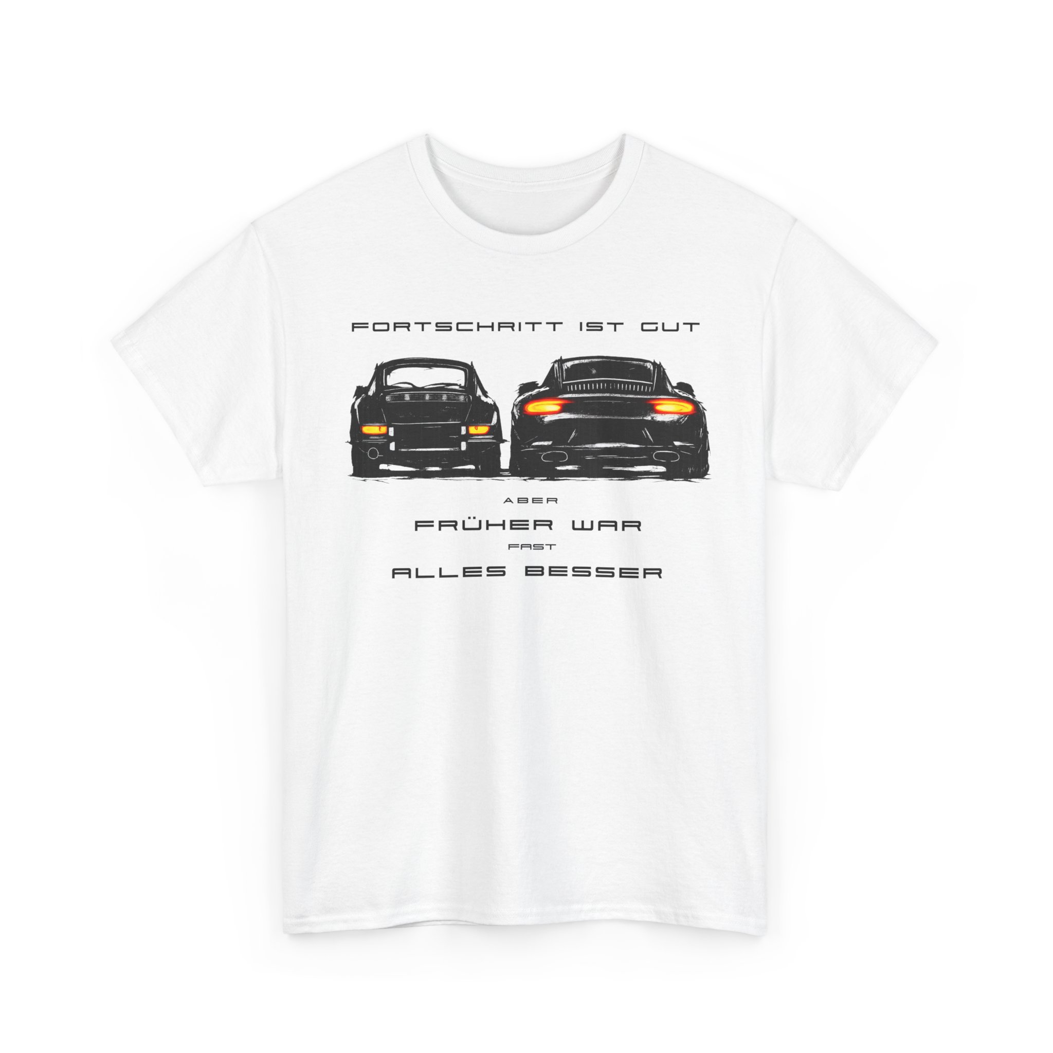 T-Shirt, Porsche 911, Kritzel-Kratzel-Auto, FRÜHER WAR ALLES BESSER, großer feiner Druck, schwarze Schrift – Bild 4