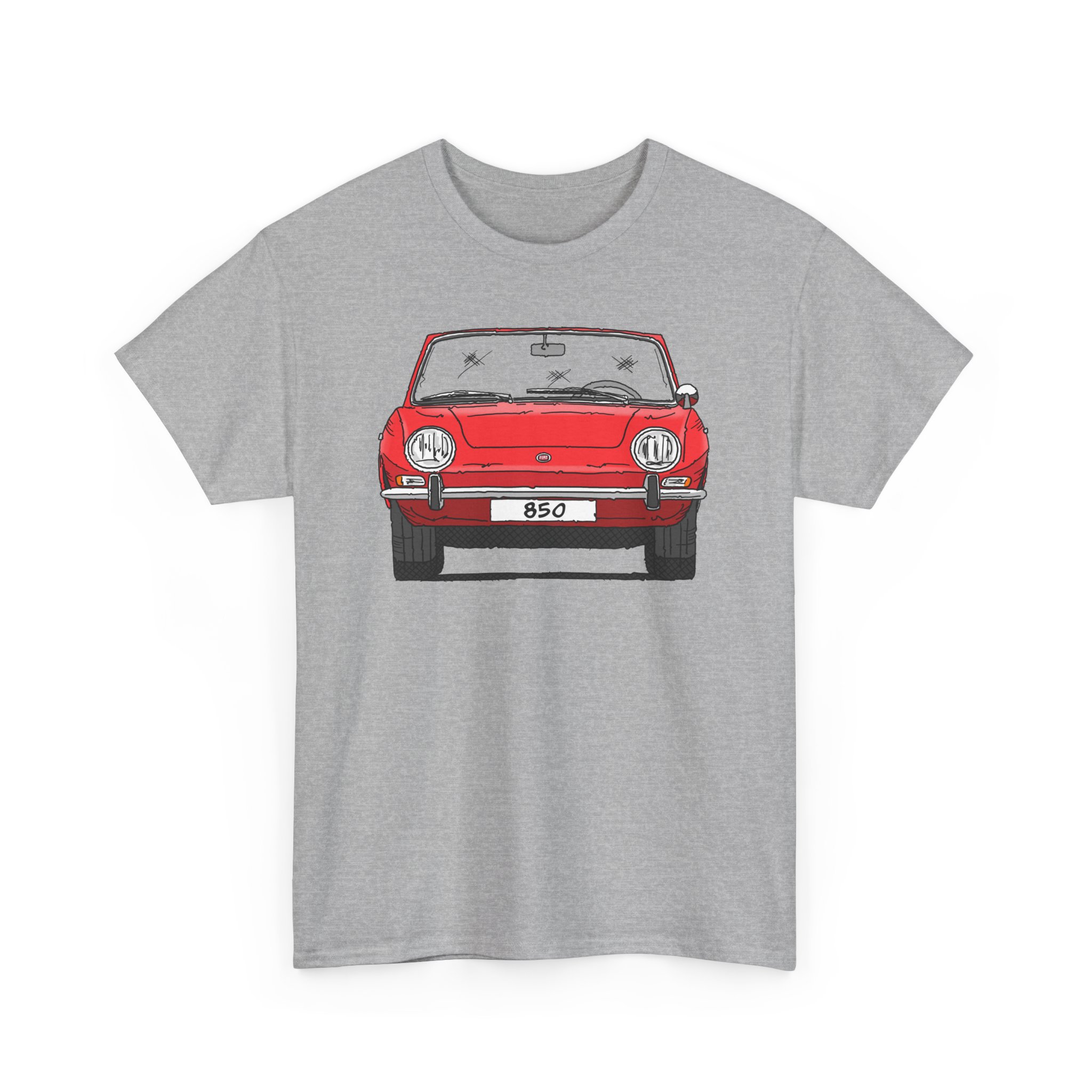 T-Shirt, Fiat 850 Spider, Strichzeichnung, Rot, eigenes Kennzeichen möglich