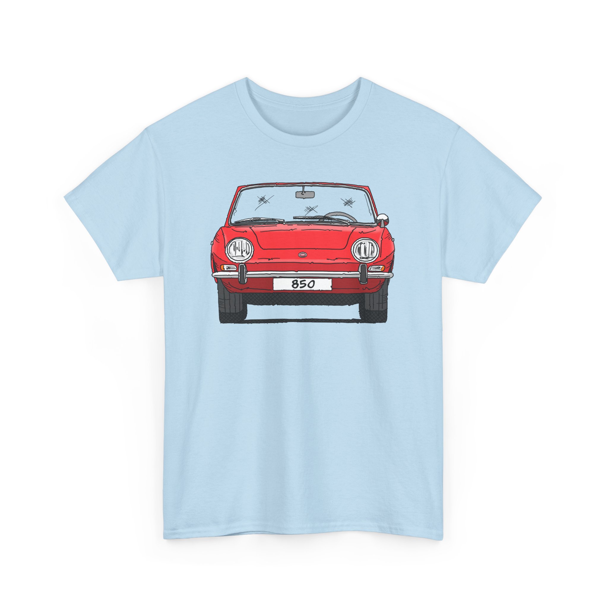 T-Shirt, Fiat 850 Spider, Strichzeichnung, Rot, eigenes Kennzeichen möglich – Bild 8
