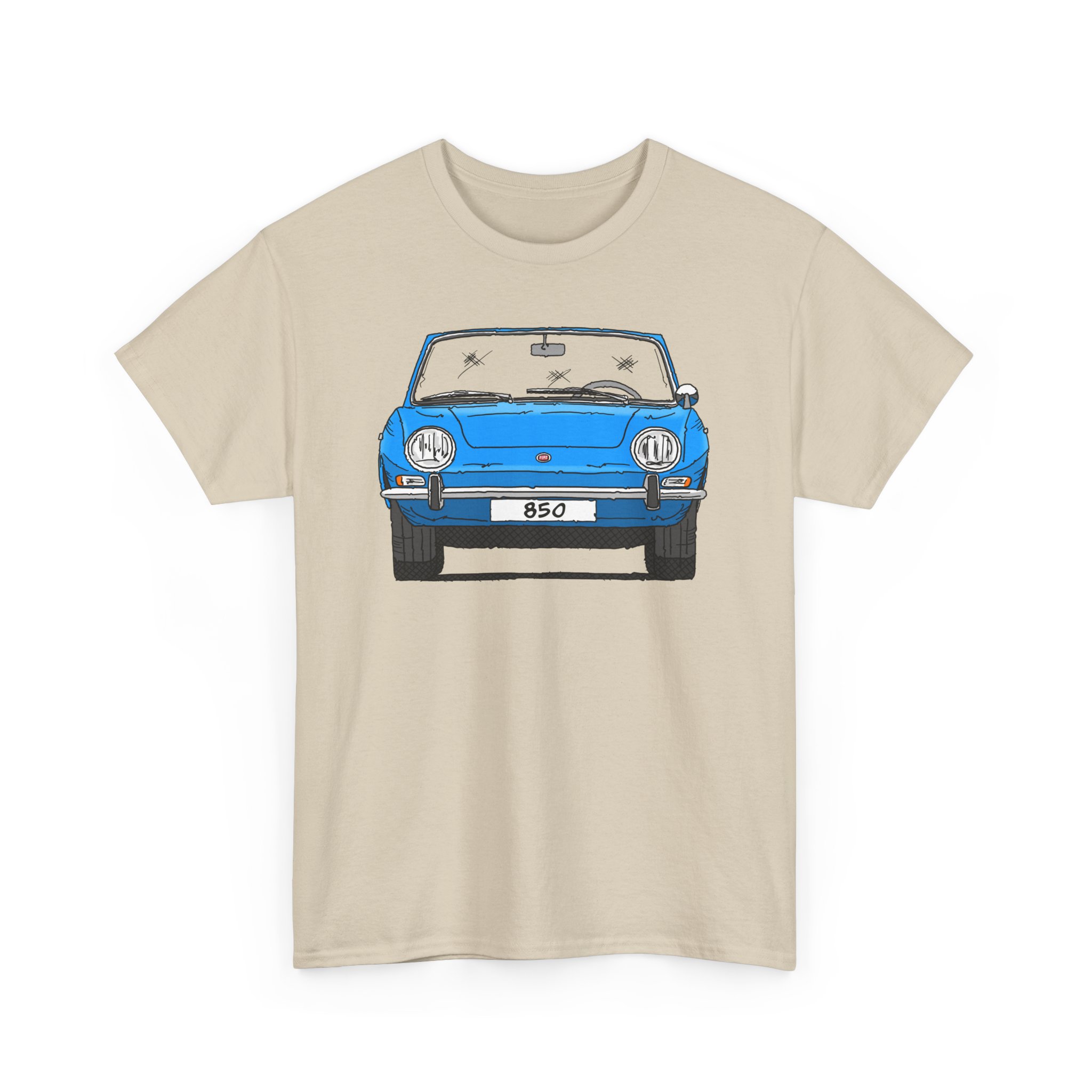 T-Shirt, Fiat 850 Spider, Strichzeichnung, Blau, eigenes Kennzeichen möglich – Bild 4