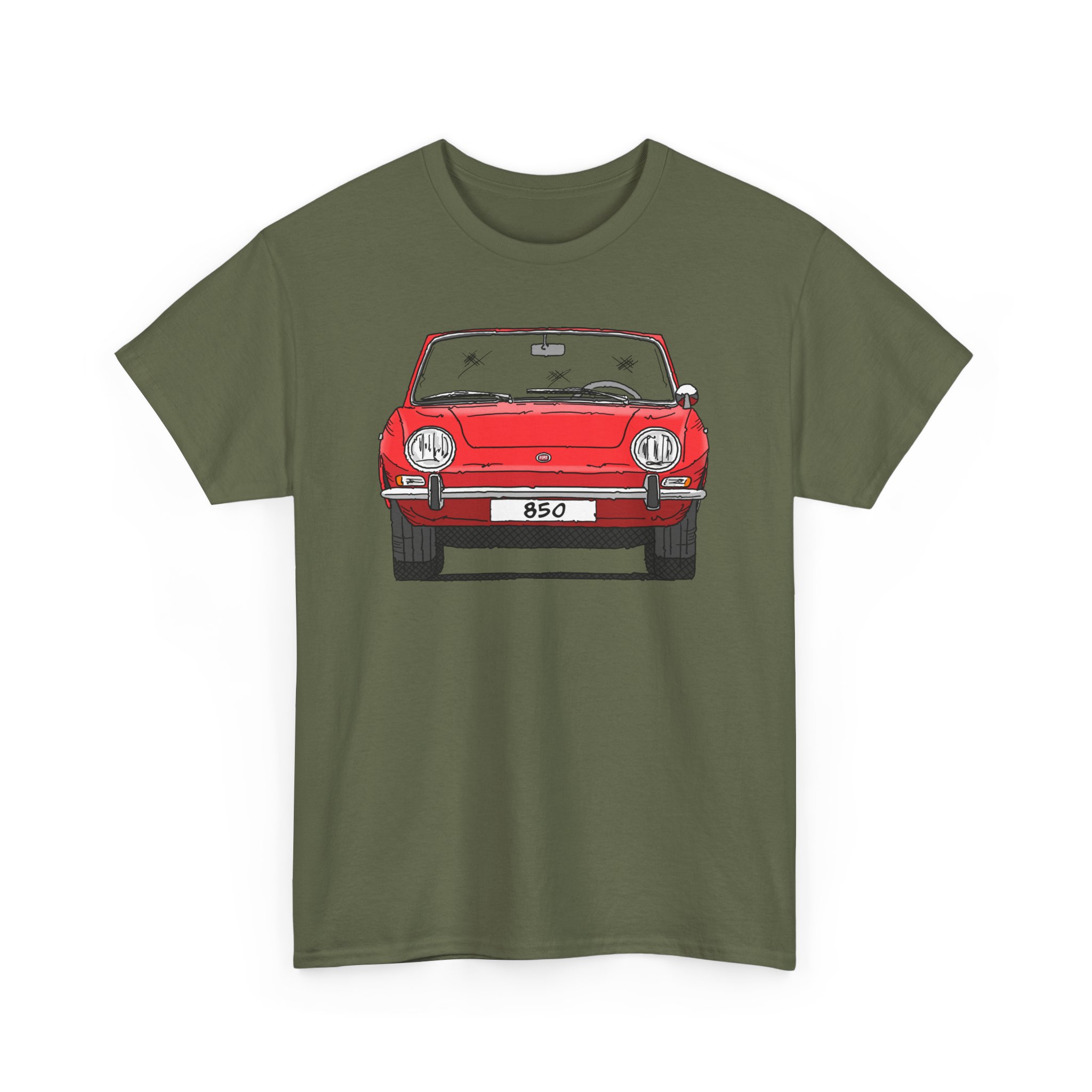 T-Shirt, Fiat 850 Spider, Strichzeichnung, Rot, eigenes Kennzeichen möglich – Bild 5