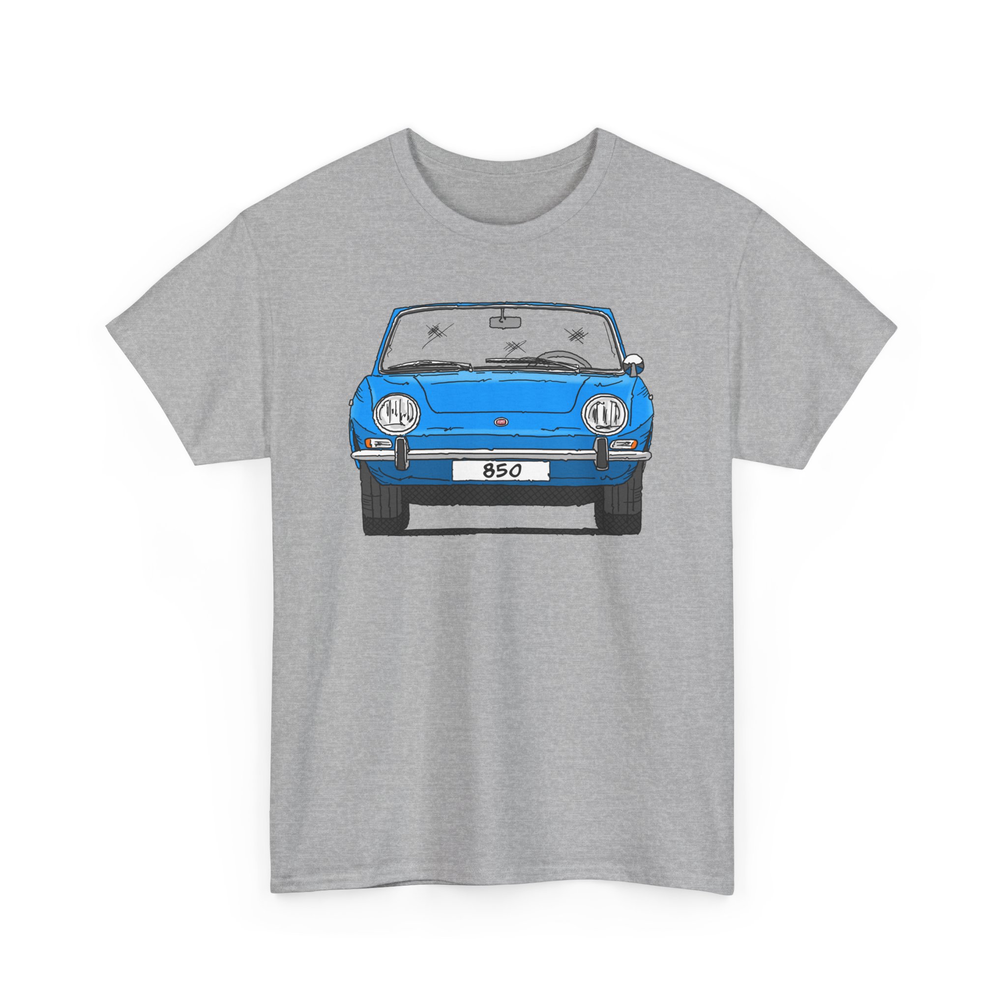 T-Shirt, Fiat 850 Spider, Strichzeichnung, Blau, eigenes Kennzeichen möglich