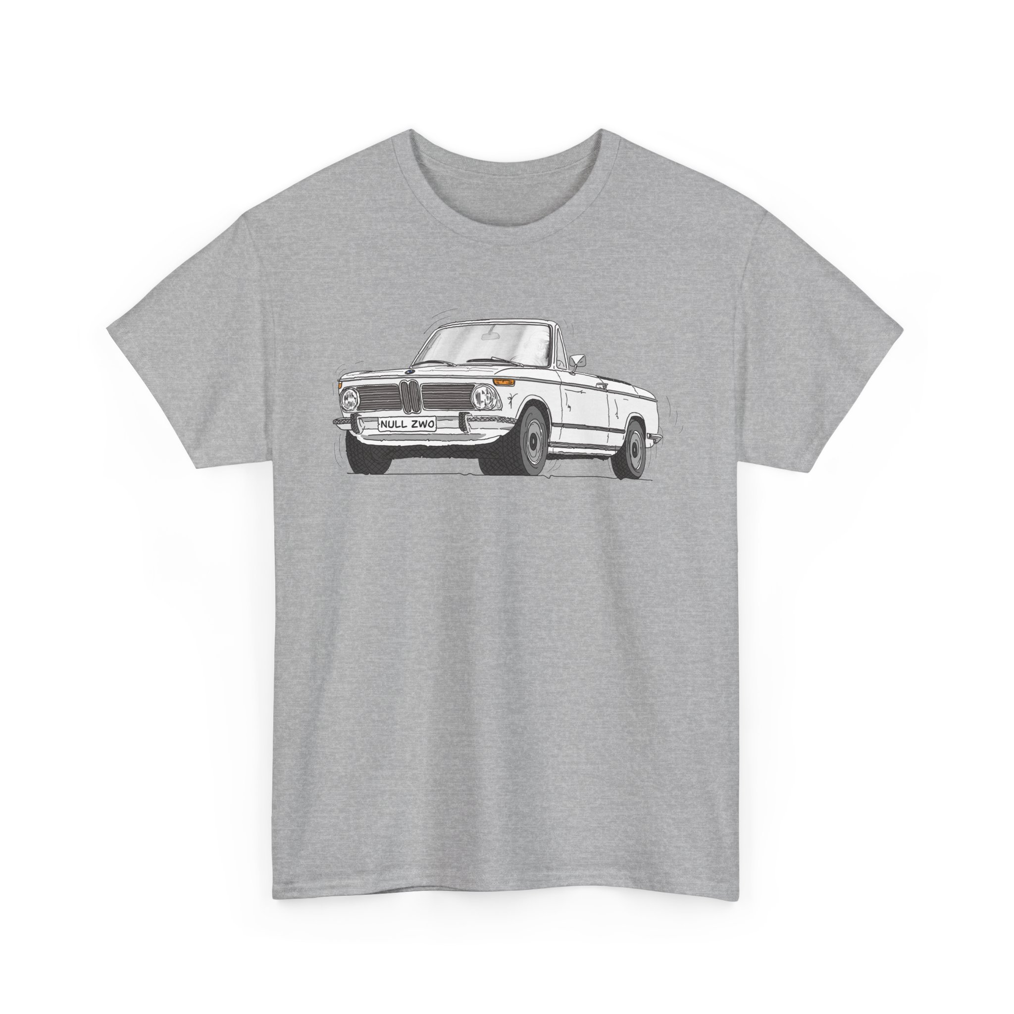 T-Shirt, BMW 02 Baur Cabrio, Strichzeichnung, Weiß, eigenes Kennzeichen möglich