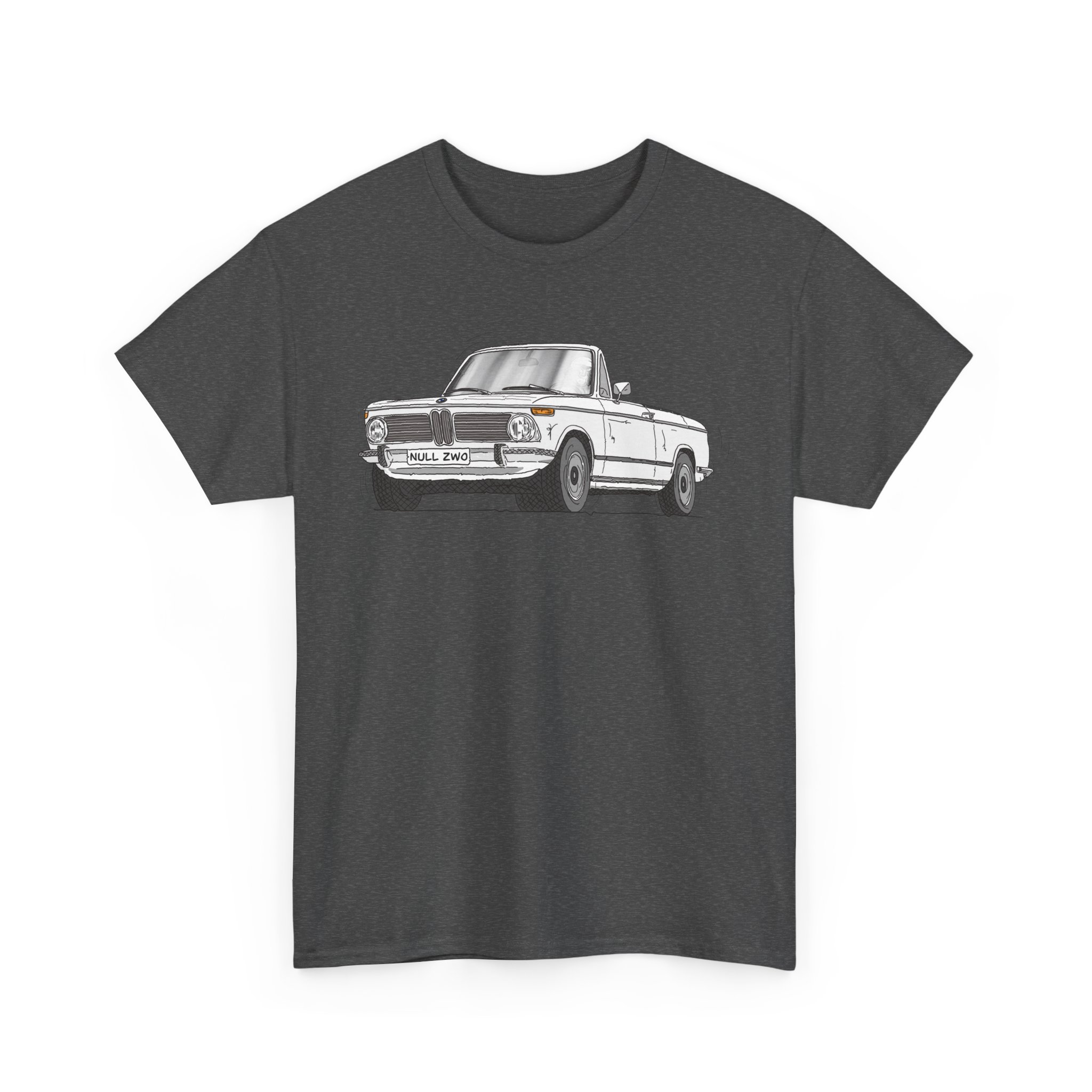 T-Shirt, BMW 02 Baur Cabrio, Strichzeichnung, Weiß, eigenes Kennzeichen möglich – Bild 5