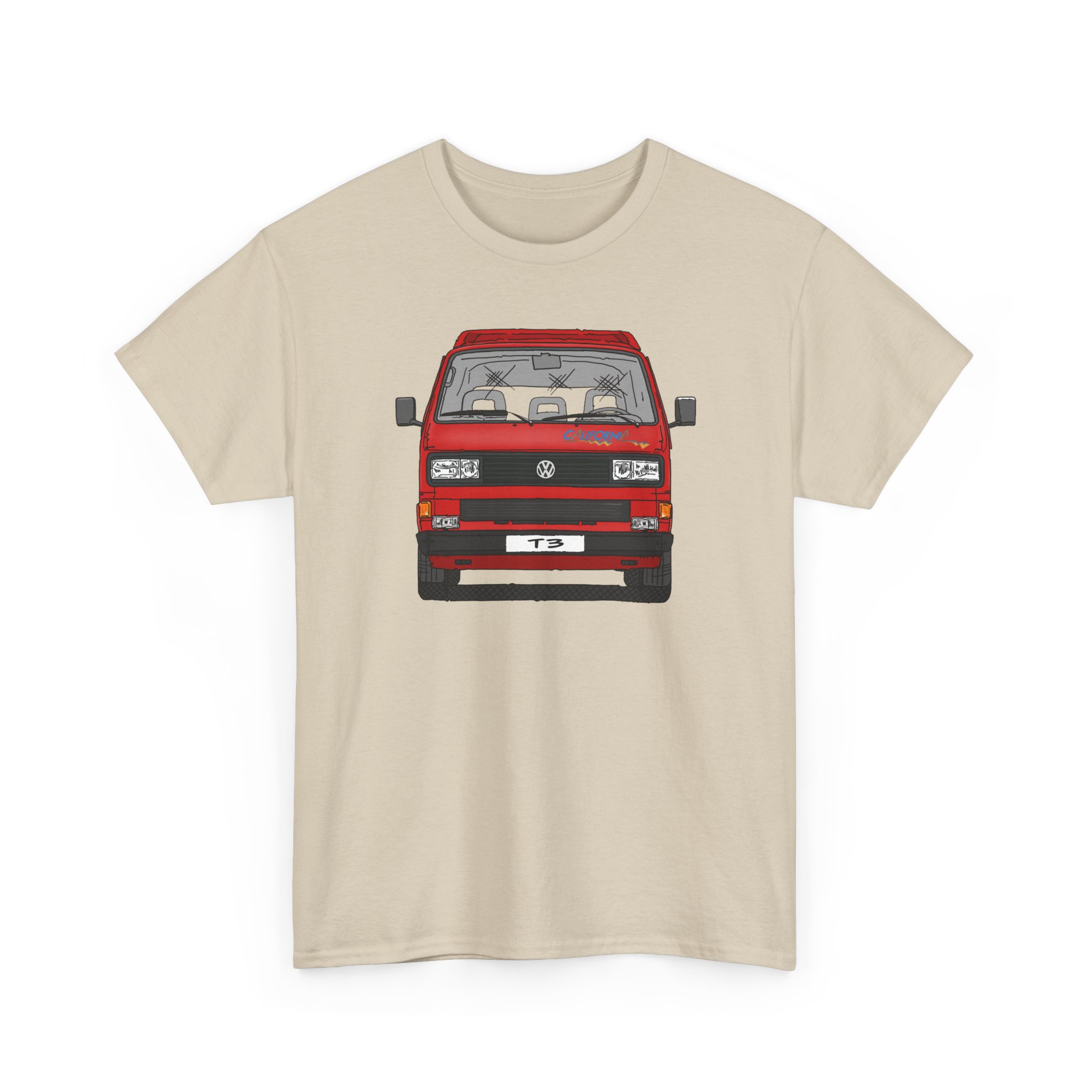 T-Shirt, VW T3, Bulli, California, Strichzeichnung, Rot, eigenes Kennzeichen möglich – Bild 8