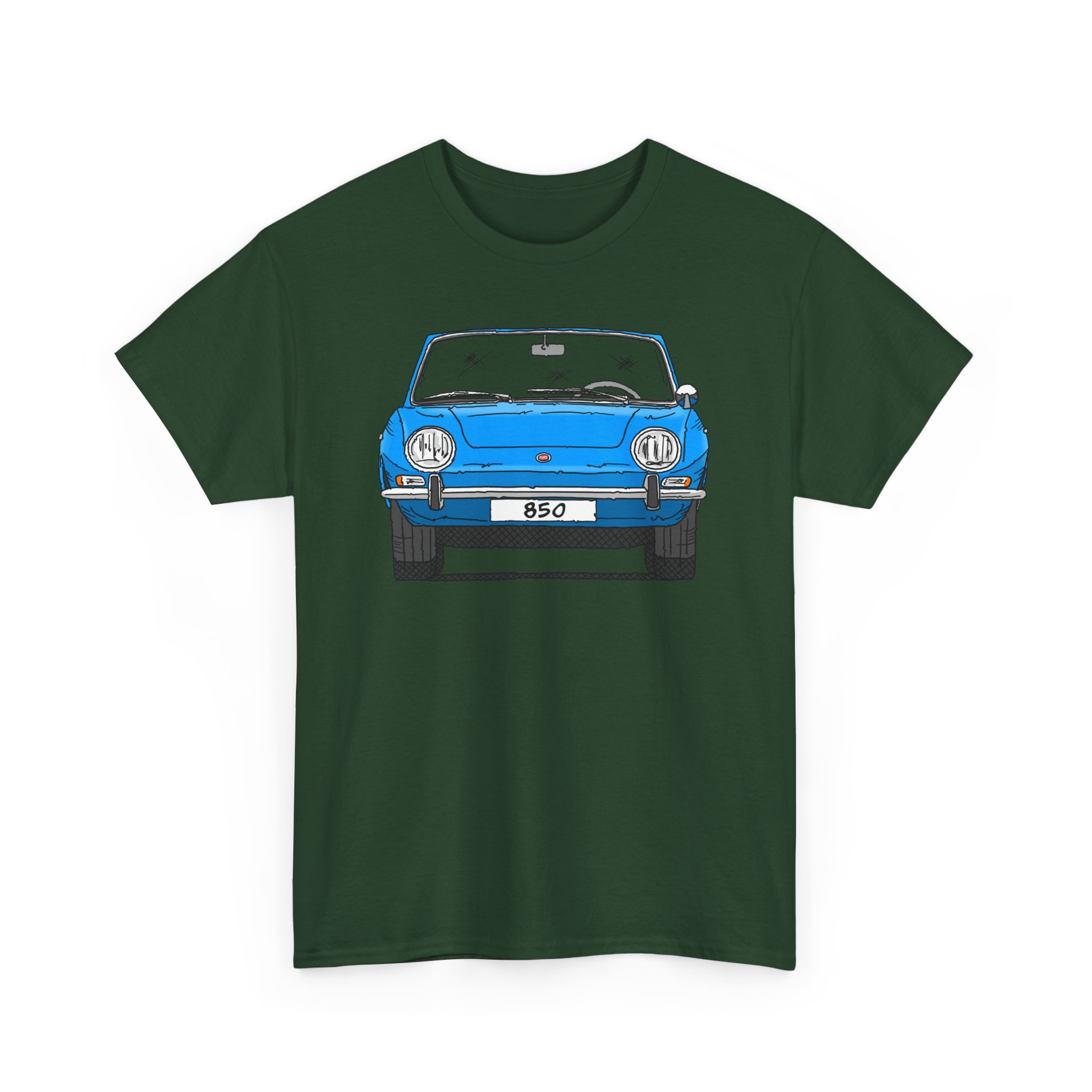 T-Shirt, Fiat 850 Spider, Strichzeichnung, Blau, eigenes Kennzeichen möglich – Bild 6