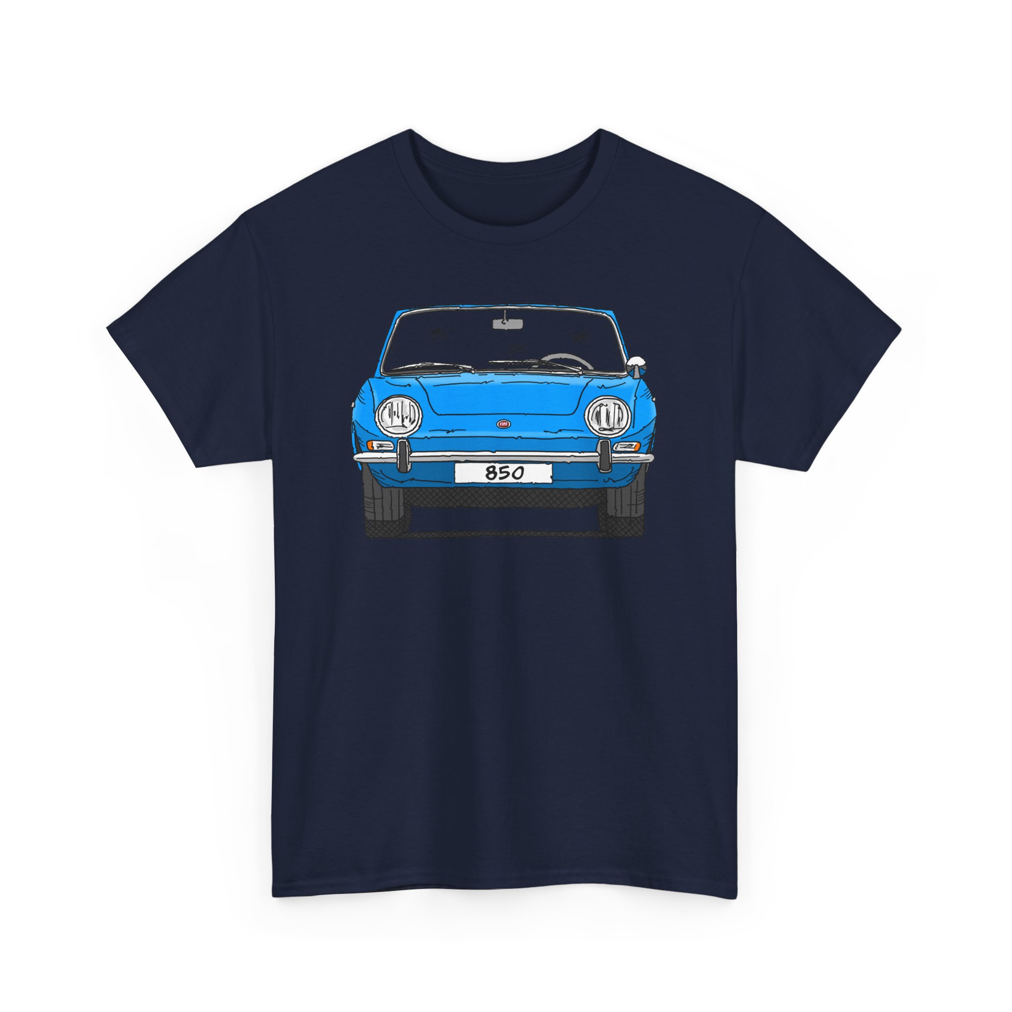 T-Shirt, Fiat 850 Spider, Strichzeichnung, Blau, eigenes Kennzeichen möglich – Bild 10
