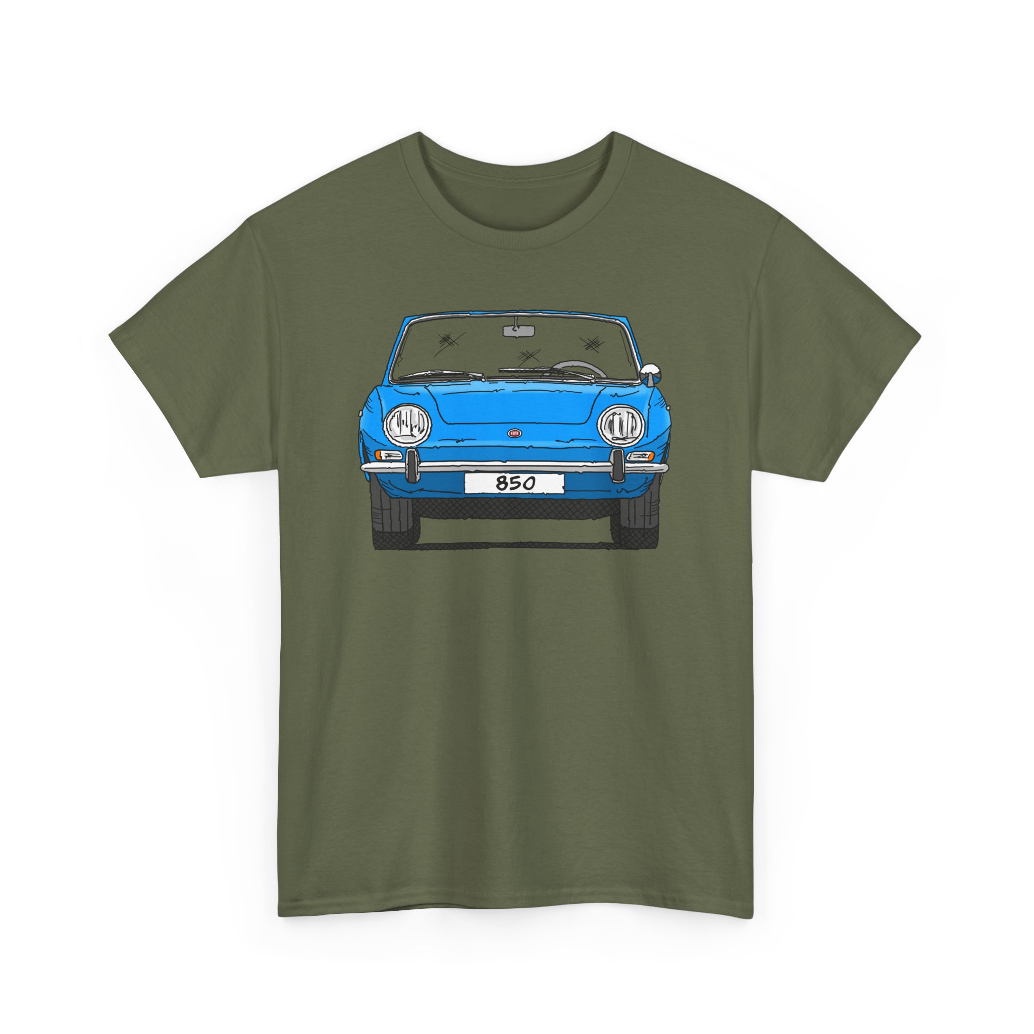T-Shirt, Fiat 850 Spider, Strichzeichnung, Blau, eigenes Kennzeichen möglich – Bild 5