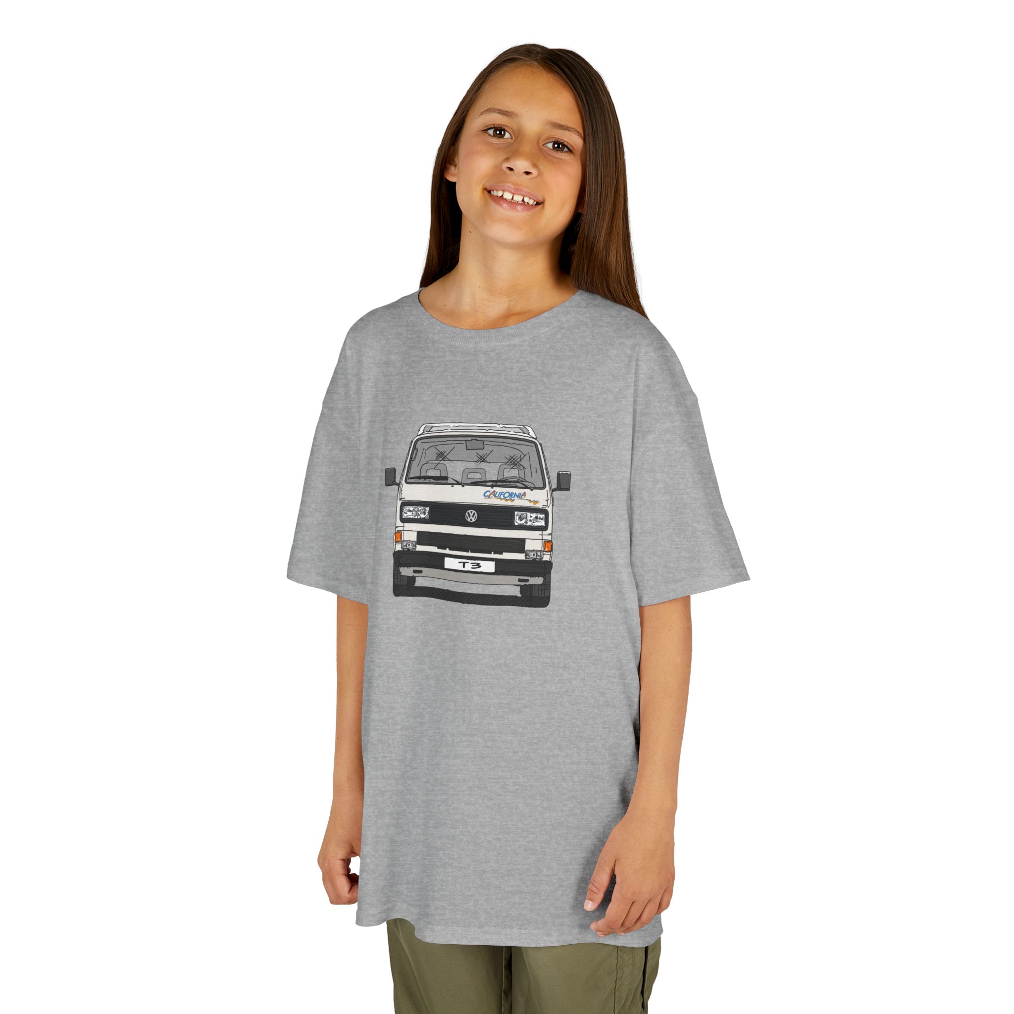 Kinder T-Shirt, VW T3, Bulli, California, Strichzeichnung, Weiß, eigenes Kennzeichen möglich – Bild 3