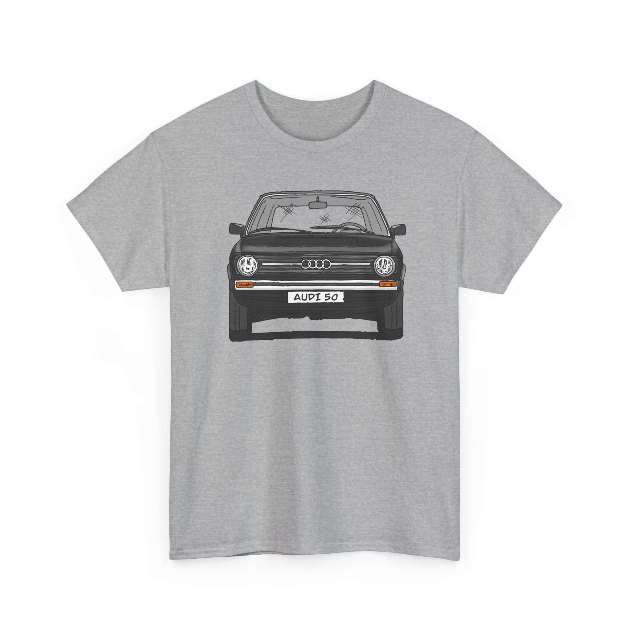 T-Shirt, Audi 50, Strichzeichnung, Schwarz, Wunschkennzeichen möglich