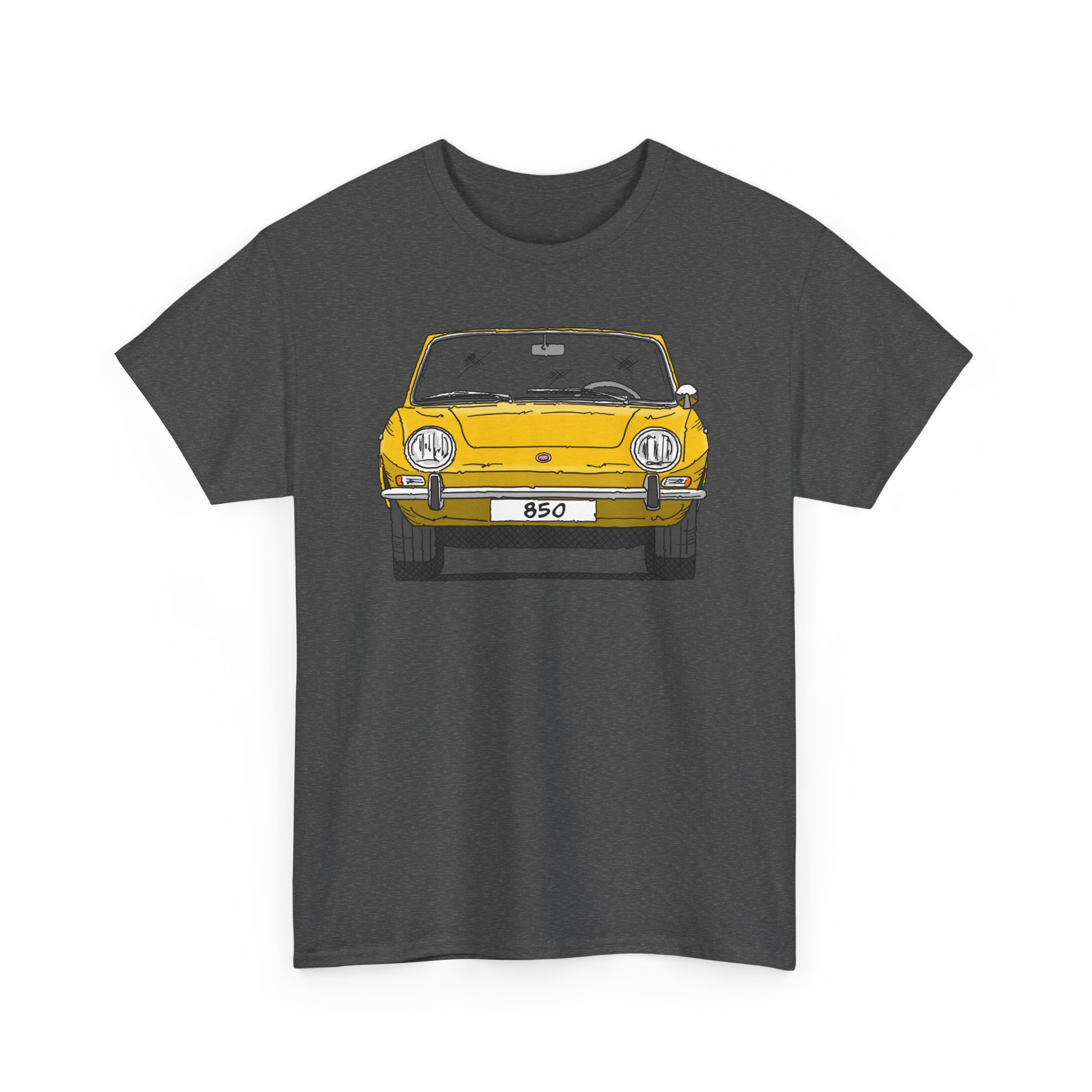 T-Shirt, Fiat 850 Spider, Strichzeichnung, Gelb, eigenes Kennzeichen möglich – Bild 7