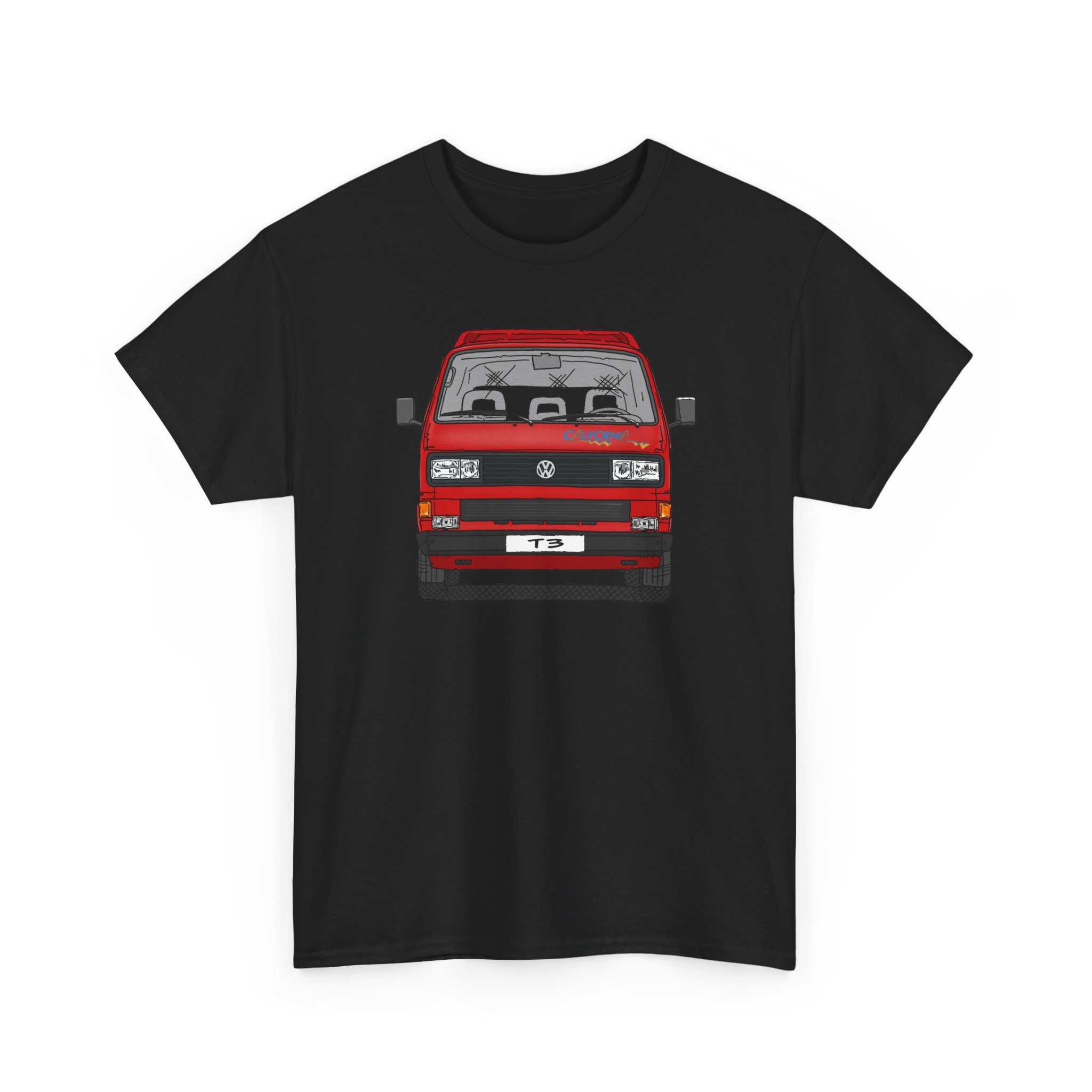 T-Shirt, VW T3, Bulli, California, Strichzeichnung, Rot, eigenes Kennzeichen möglich – Bild 10