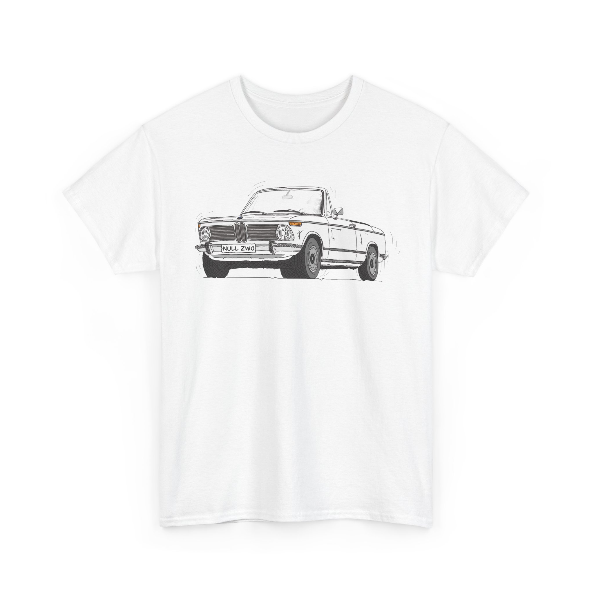 T-Shirt, BMW 02 Baur Cabrio, Strichzeichnung, Weiß, eigenes Kennzeichen möglich – Bild 2