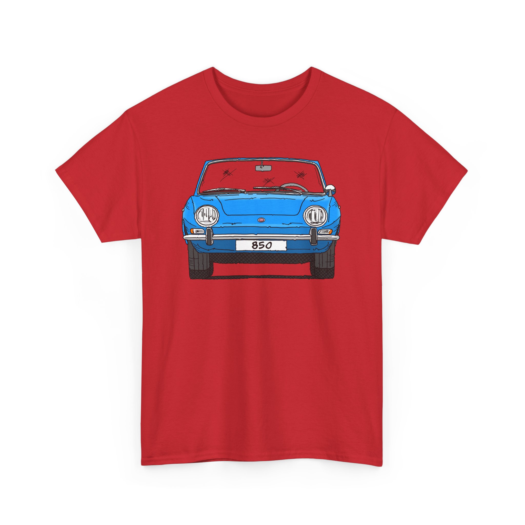 T-Shirt, Fiat 850 Spider, Strichzeichnung, Blau, eigenes Kennzeichen möglich – Bild 12