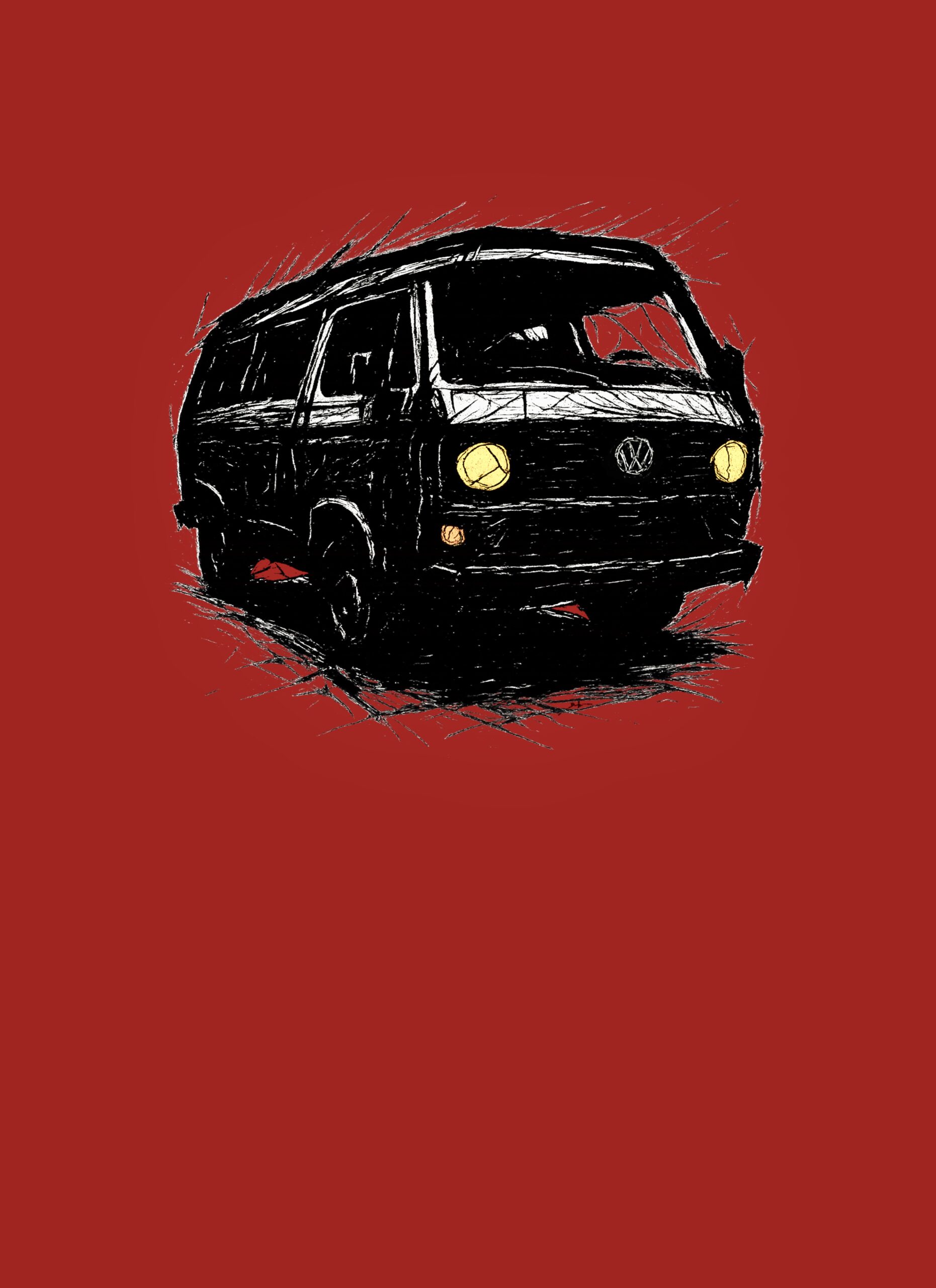 T-Shirt, VW Bus, T3, Bulli, Kritzel-Kratzel-Auto, kleiner feiner Druck – Bild 2
