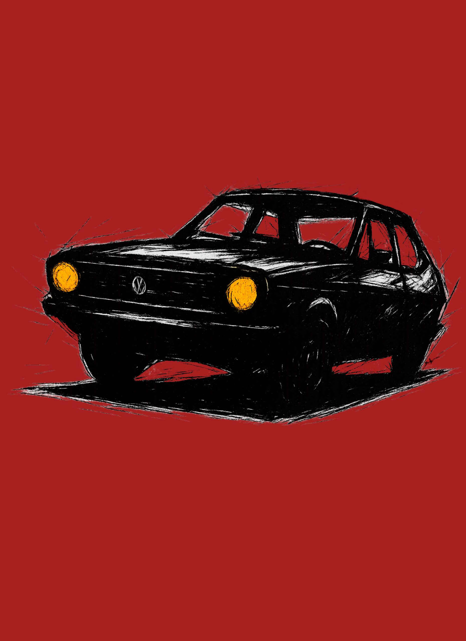 T-Shirt, VW Polo 1, Kritzel-Kratzel-Auto, kleiner feiner Druck – Bild 2