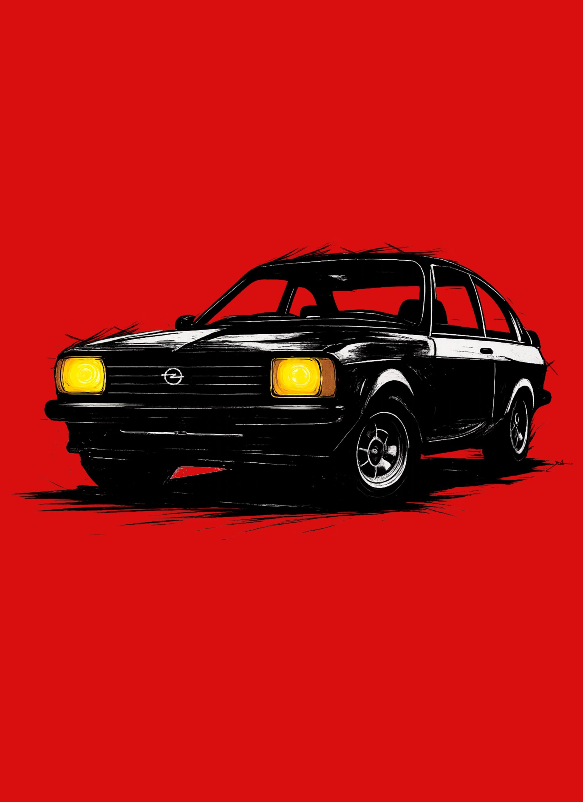 T-Shirt, Opel Kadett C Coupe, Kritzel-Kratzel-Auto, kleiner feiner Druck – Bild 2