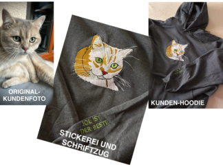 Ihr Liebling als edle Stickerei auf einem hochwertigen Hoodie