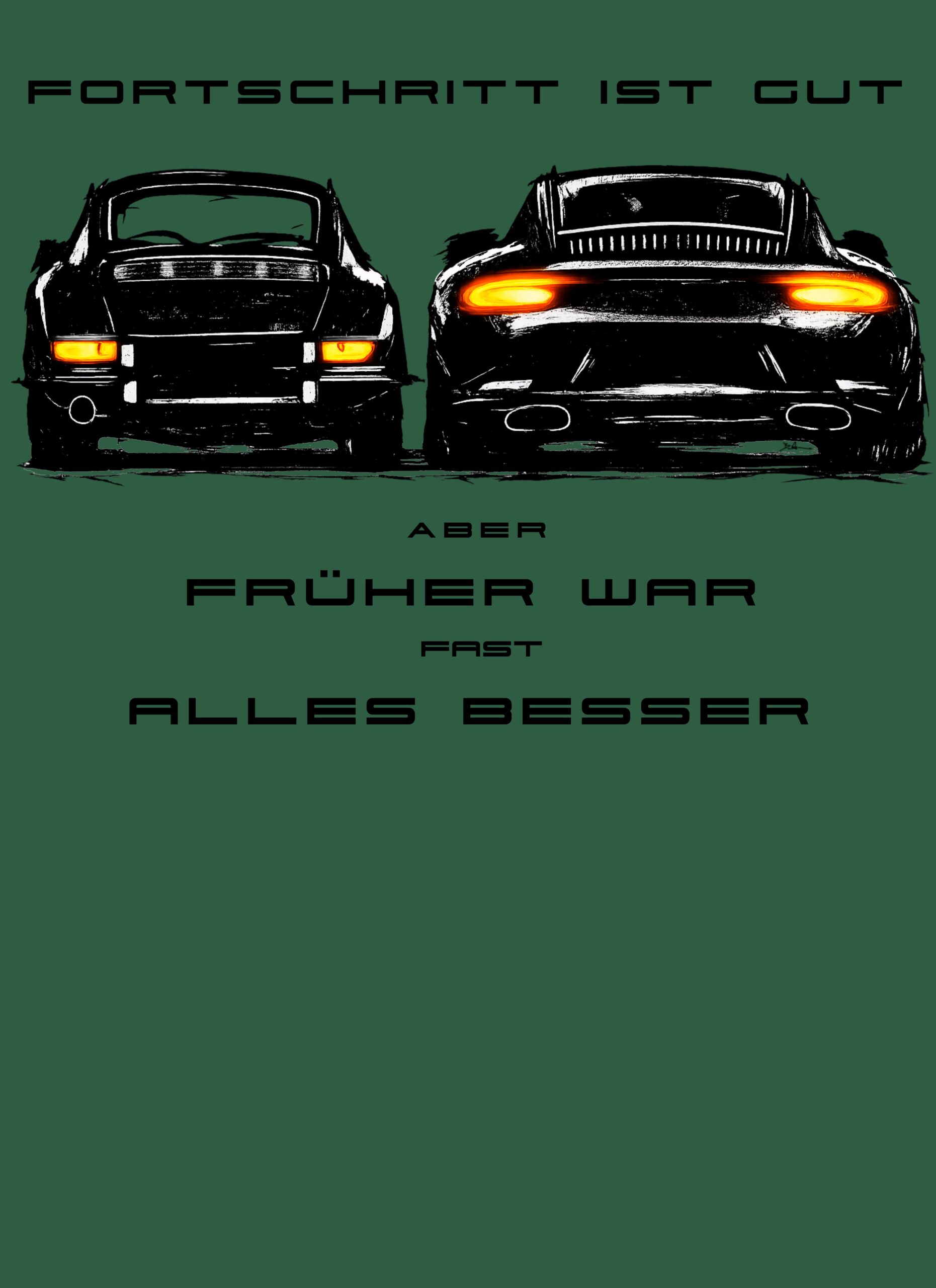 T-Shirt, Porsche 911, Kritzel-Kratzel-Auto, FRÜHER WAR ALLES BESSER, großer feiner Druck, schwarze Schrift – Bild 2