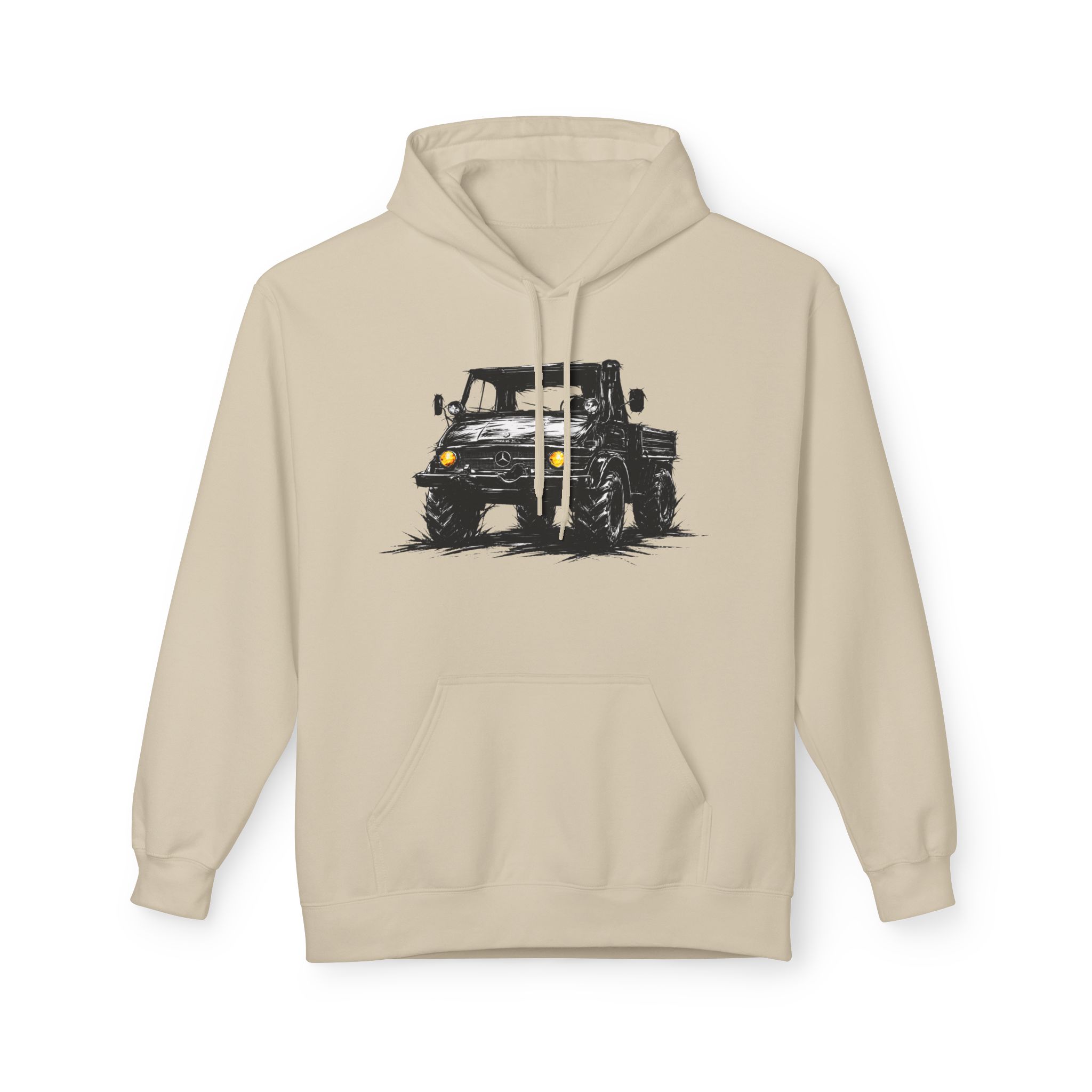 Hoodie, Mercedes Unimog, Kritzel-Kratzel-Auto, großer feiner Druck – Bild 7