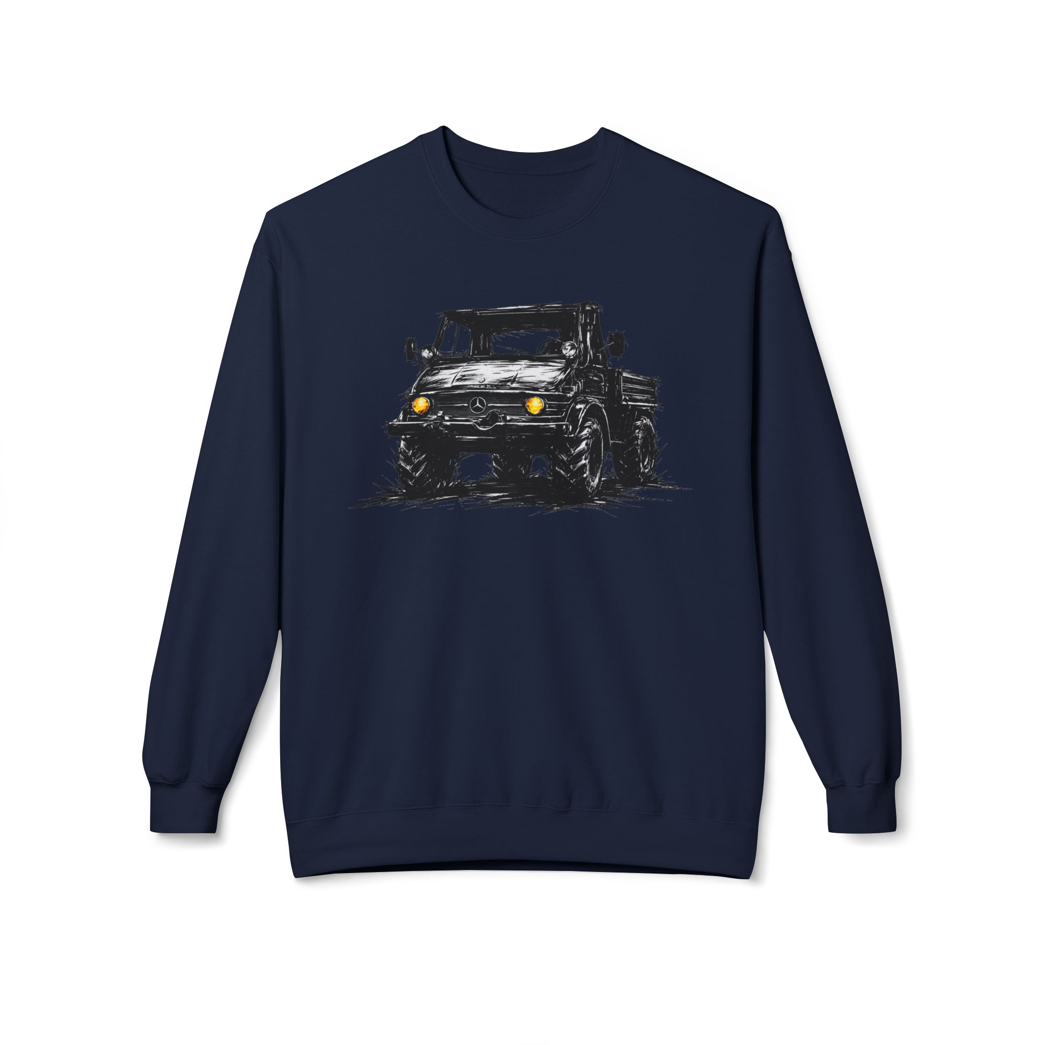 Sweatshirt, Mercedes Unimog, Kritzel-Kratzel-Auto, großer feiner Druck – Bild 4