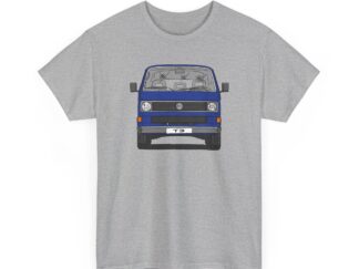 T-Shirt, VW T3, Bulli, VW Bus, Strichzeichnung, Blau, mit Kennzeichen personalisierbar
