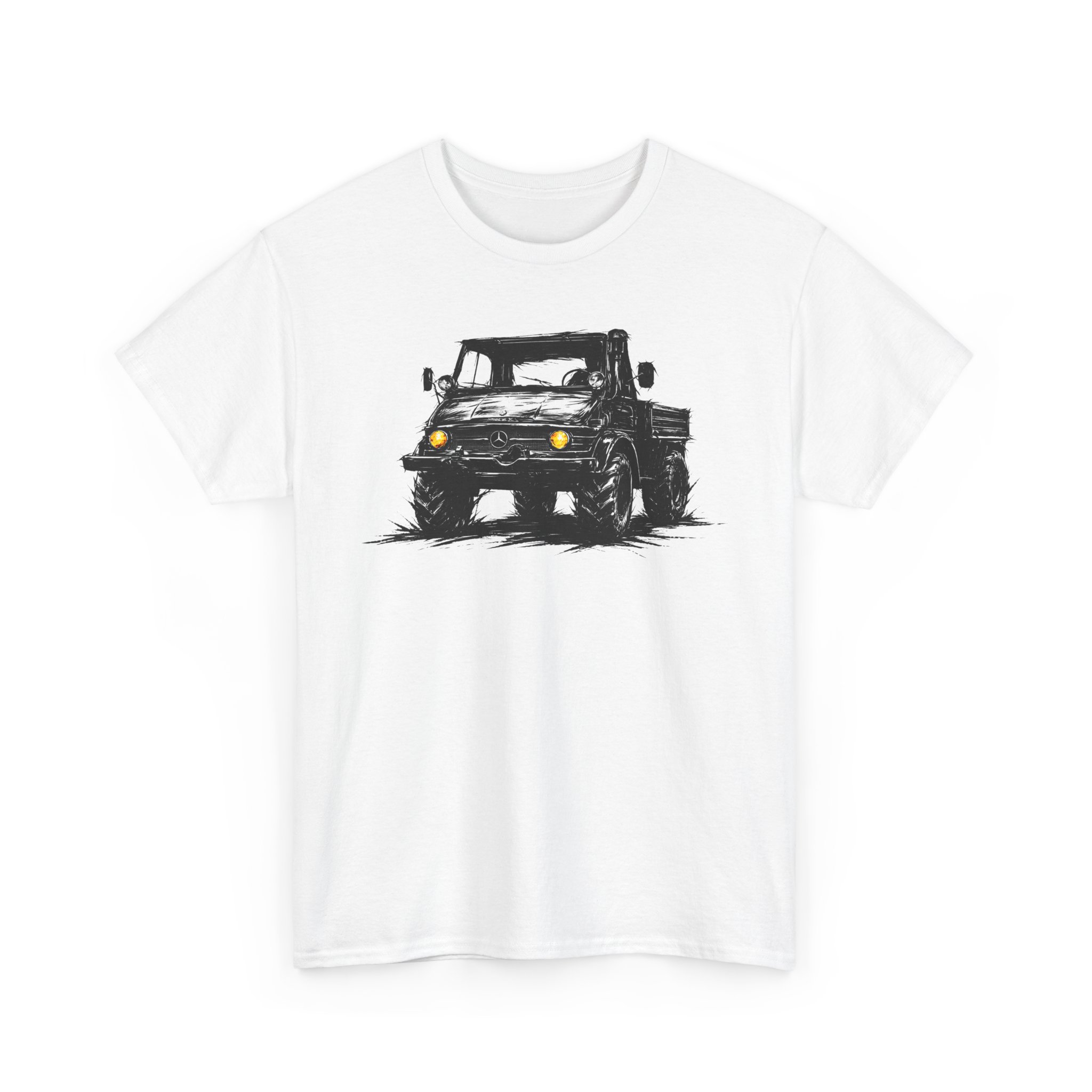 T-Shirt, Mercedes Unimog, Kritzel-Kratzel-Auto, großer feiner Druck – Bild 4