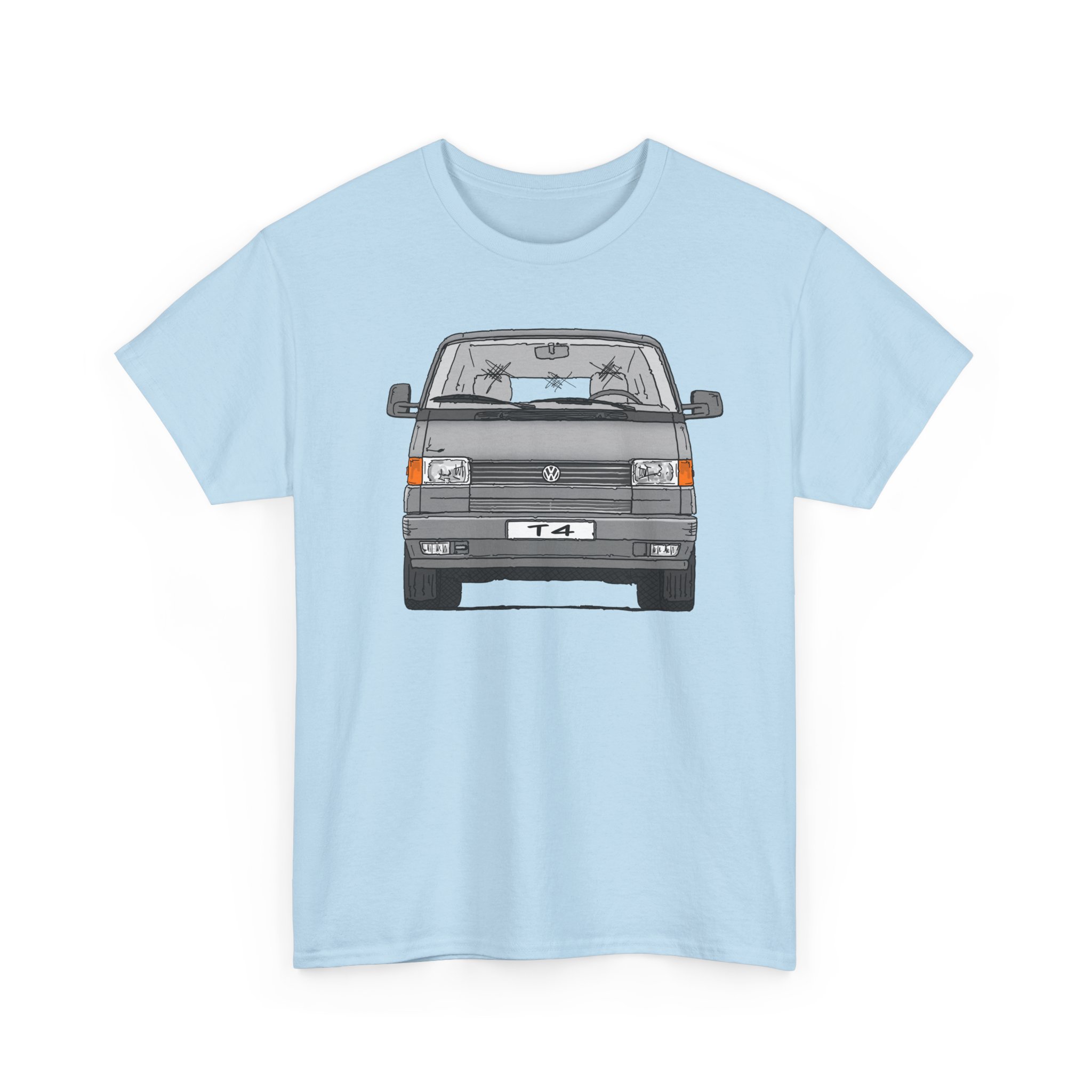 T-Shirt, VW T4, Bulli, Strichzeichnung, Silbergrau, mit Kennzeichen personalisierbar
