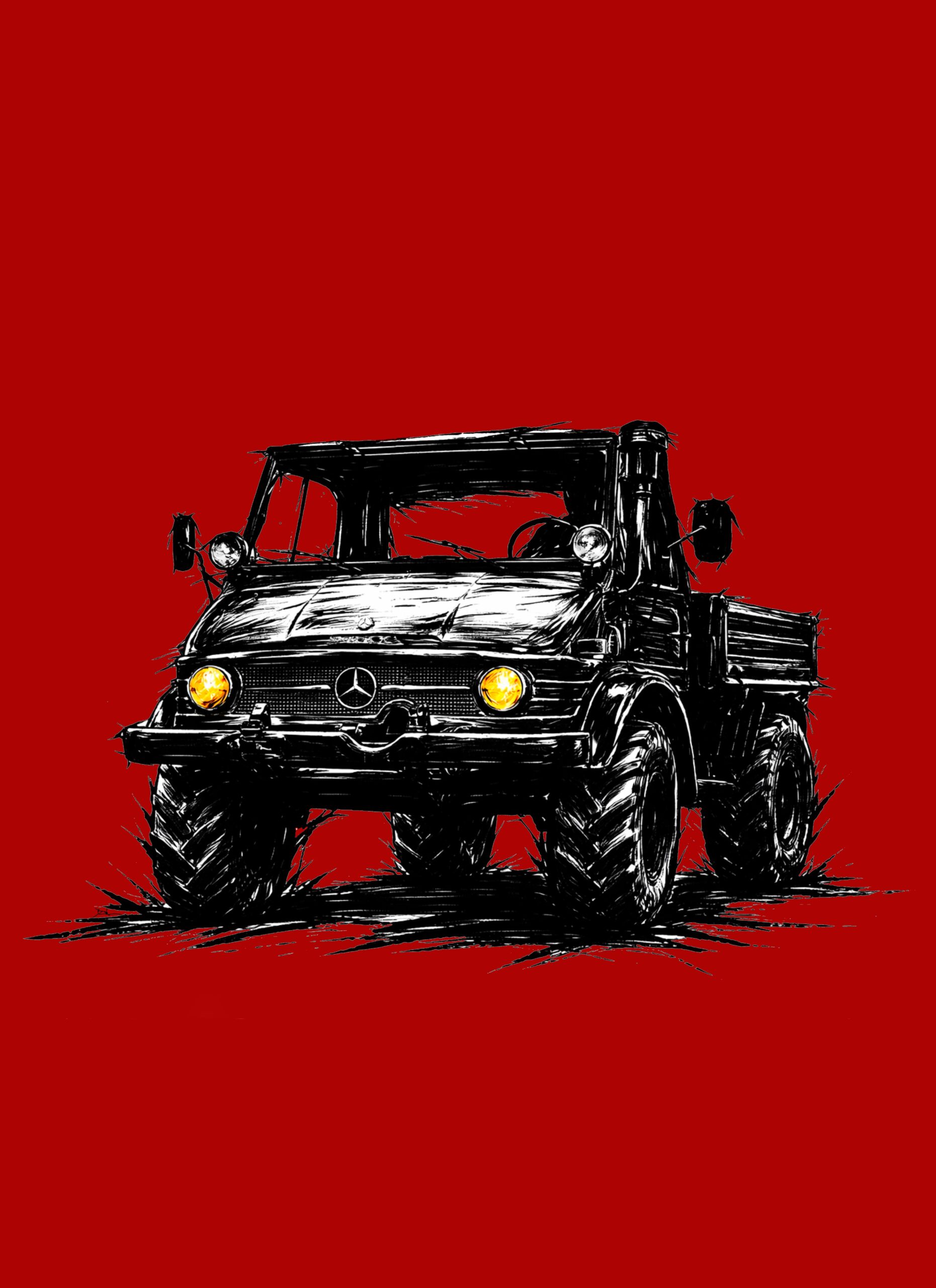 Hoodie, Mercedes Unimog, Kritzel-Kratzel-Auto, großer feiner Druck – Bild 2