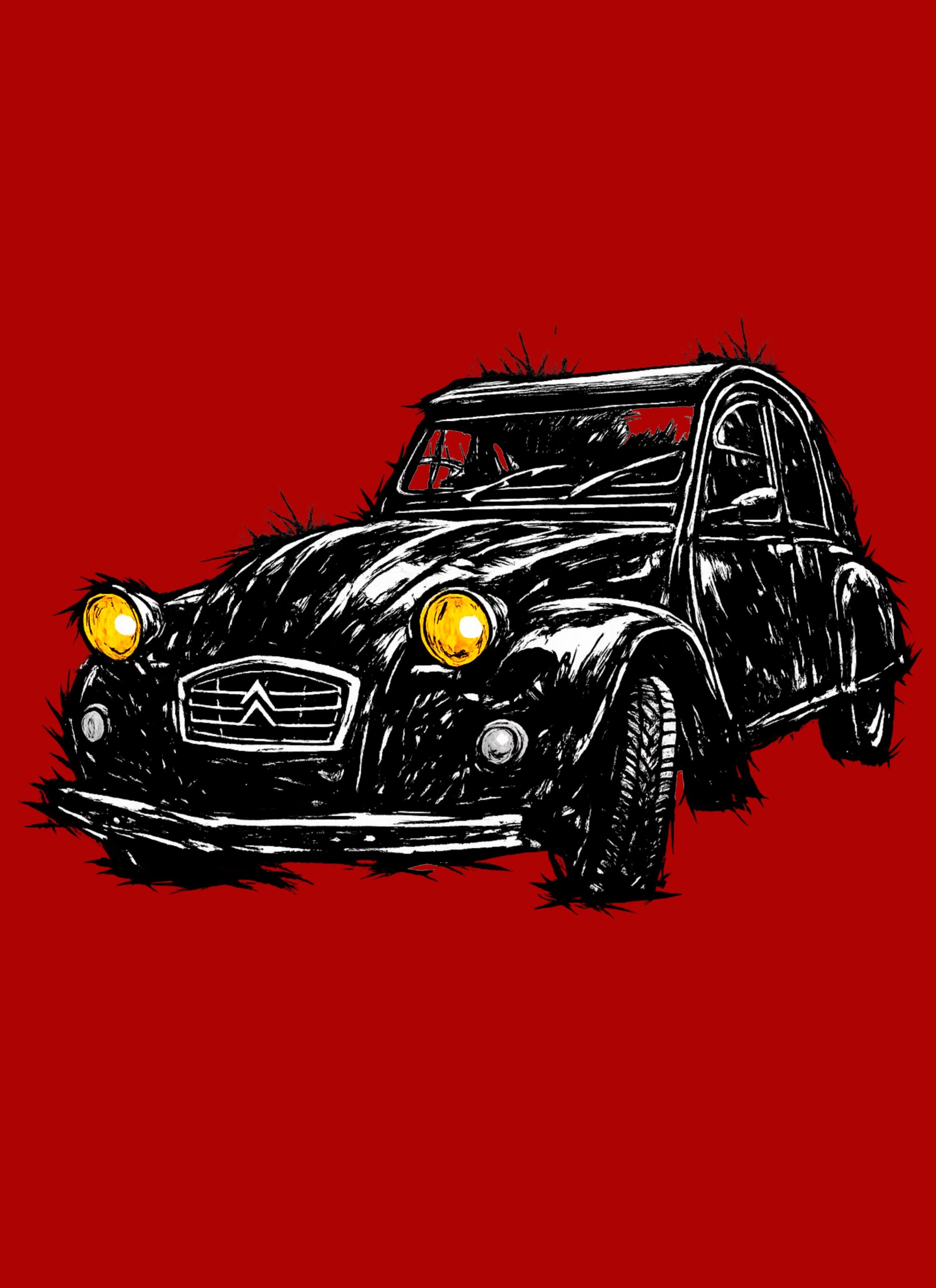 T-Shirt, Citroën 2CV, Ente, Kritzel-Kratzel-Auto, großer feiner Druck – Bild 2