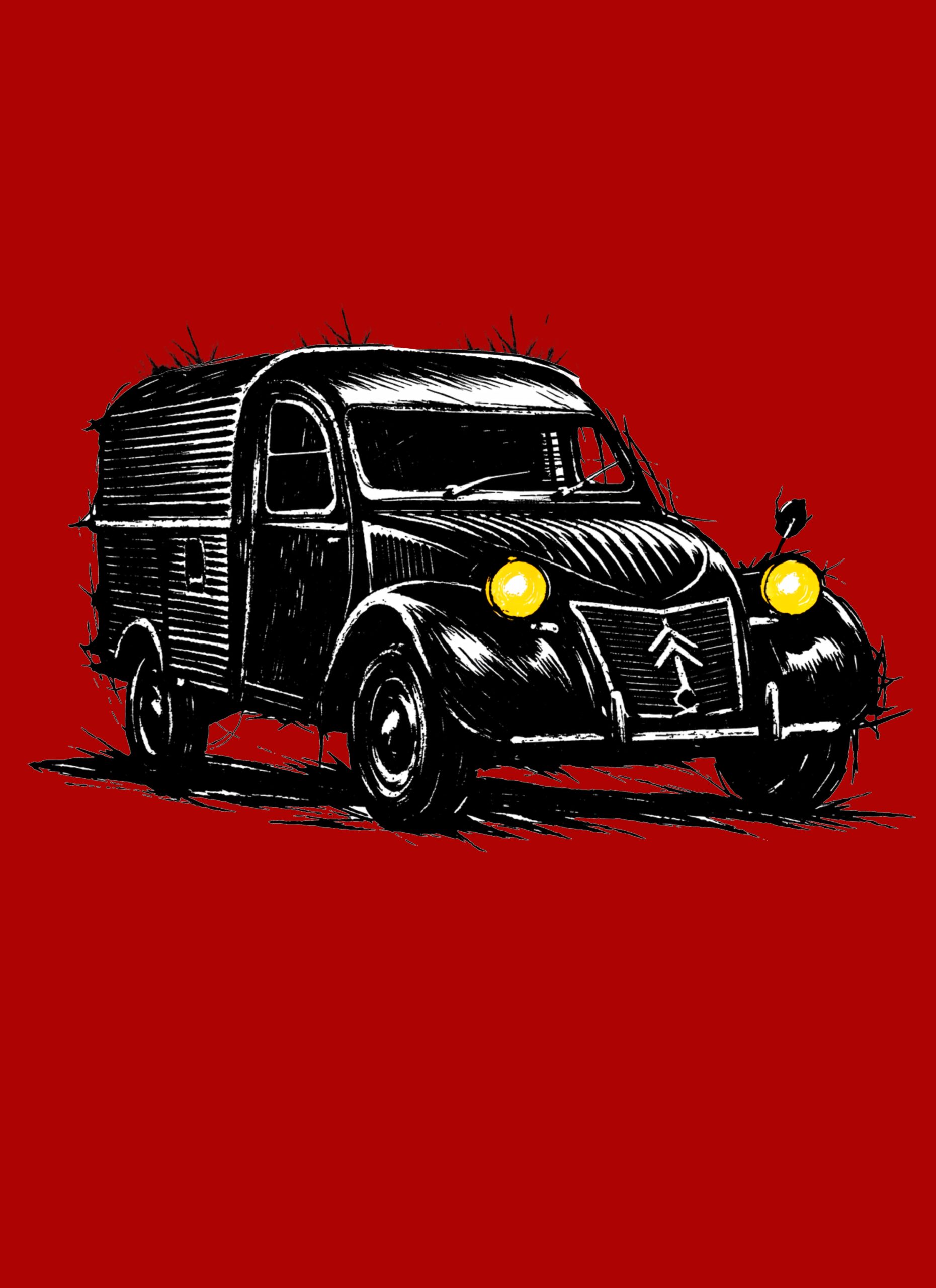 T-Shirt, Citroën 2CV AU, Kastenente, Kritzel-Kratzel-Auto, großer feiner Druck – Bild 2