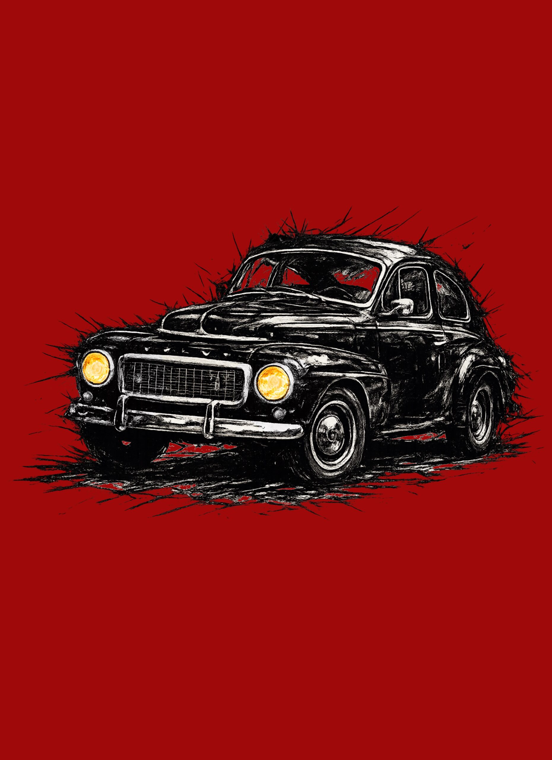 T-Shirt, Volvo PV544, Buckelvolvo, Kritzel-Kratzel-Auto, großer feiner Druck – Bild 2