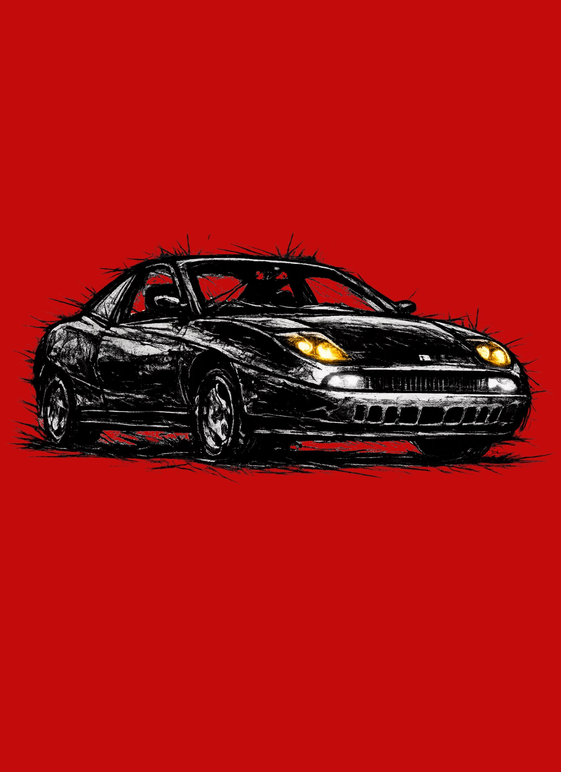 T-Shirt, Fiat Coupe, Kritzel-Kratzel-Auto, großer feiner Druck – Bild 2