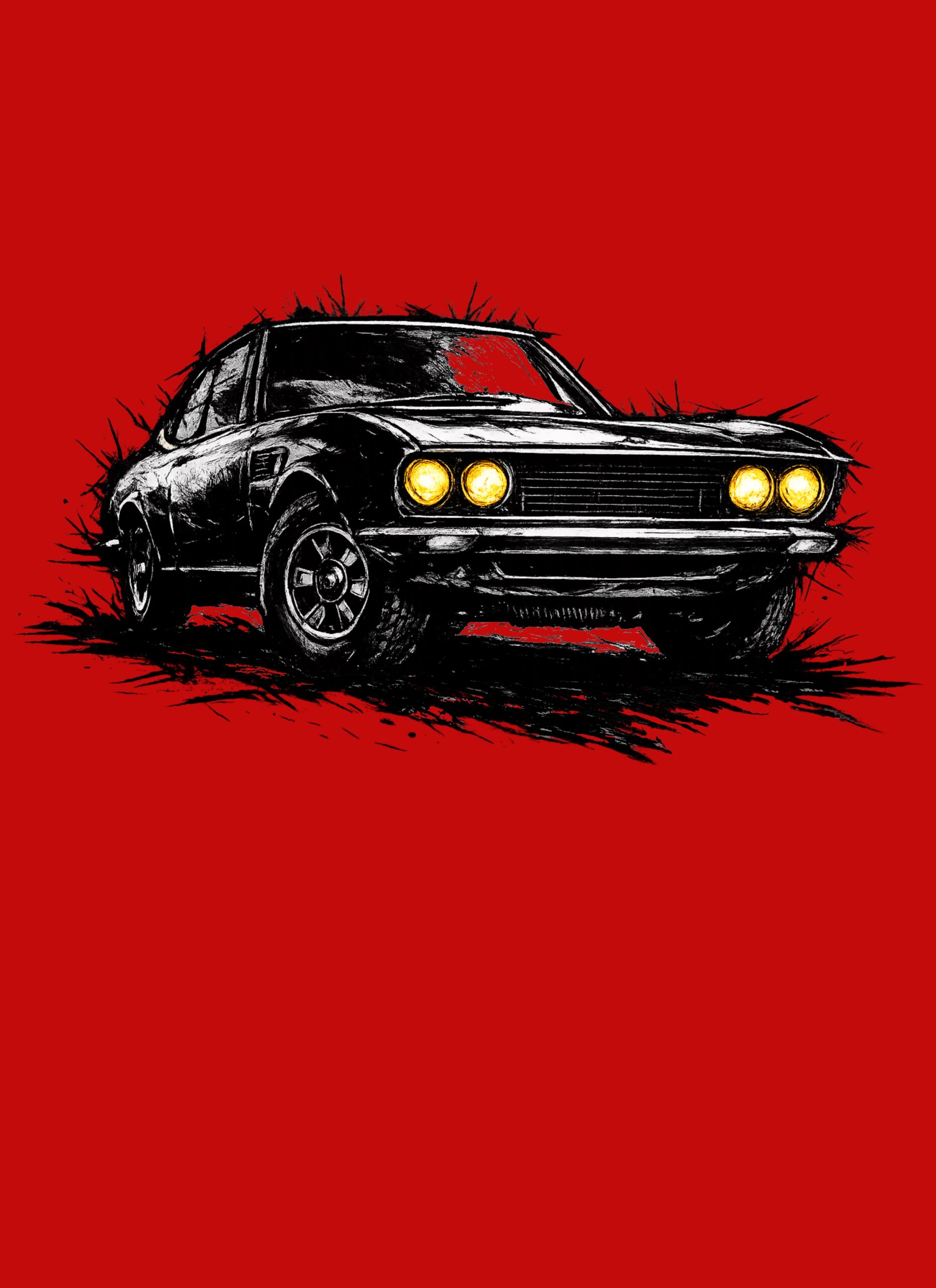 T-Shirt, Fiat Dino Coupe, Kritzel-Kratzel-Auto, großer feiner Druck – Bild 2