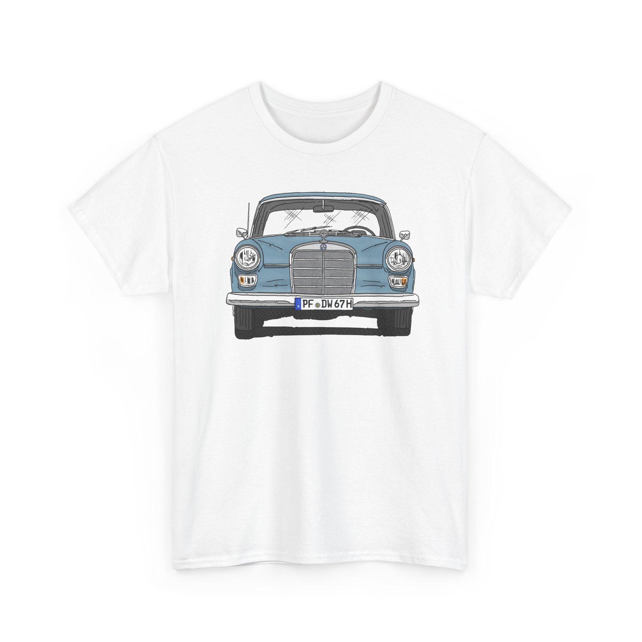 T-Shirt, Mercedes W110, Heckflosse, Strichzeichnung, Blau, PF DW 67H – Bild 4