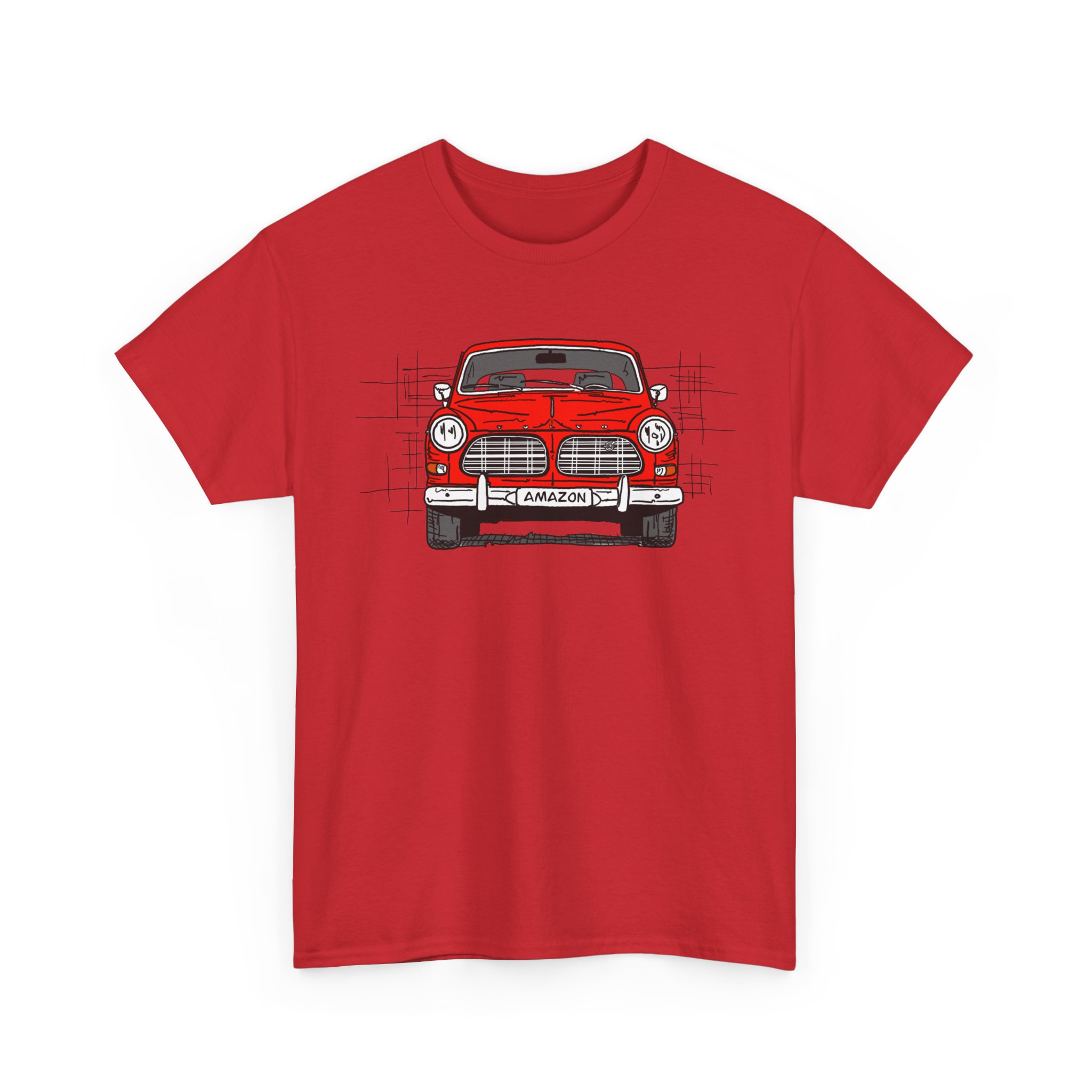 T-Shirt, Volvo Amazon, Strichzeichnung, Rot, personalisierbar – Bild 44