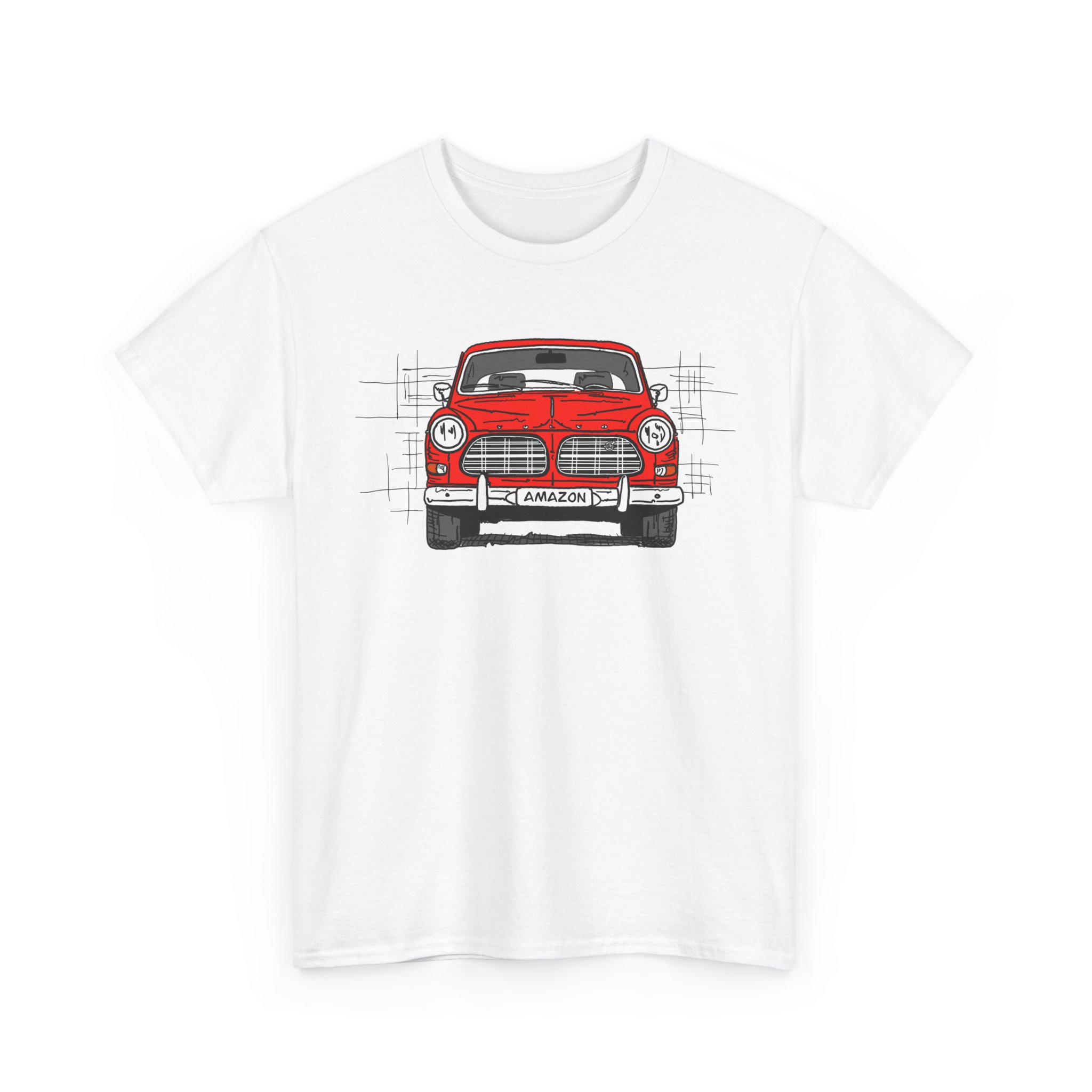 T-Shirt, Volvo Amazon, Strichzeichnung, Rot, personalisierbar – Bild 8
