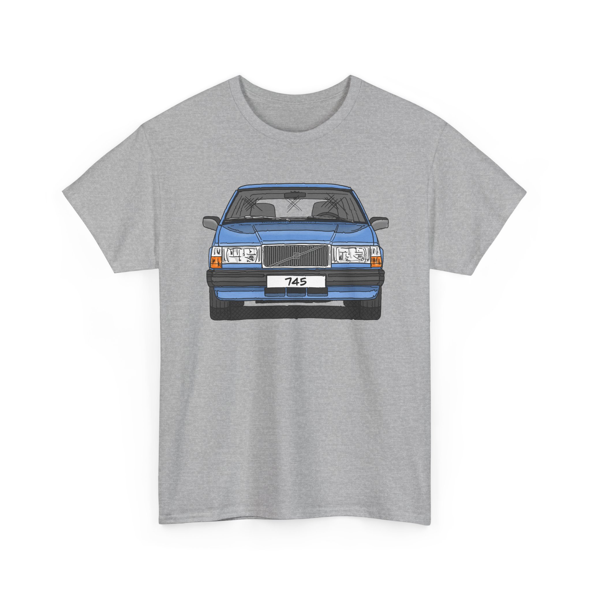 T-Shirt, Volvo 740/745, Strichzeichnung, Hellblau, eigenes Kennzeichen möglich