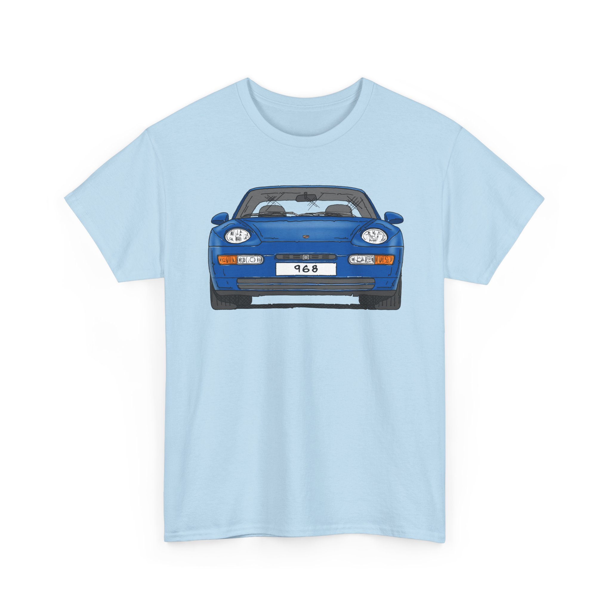 T-Shirt, Porsche 968, Strichzeichnung, Blau, eigenes Kennzeichen möglich – Bild 7