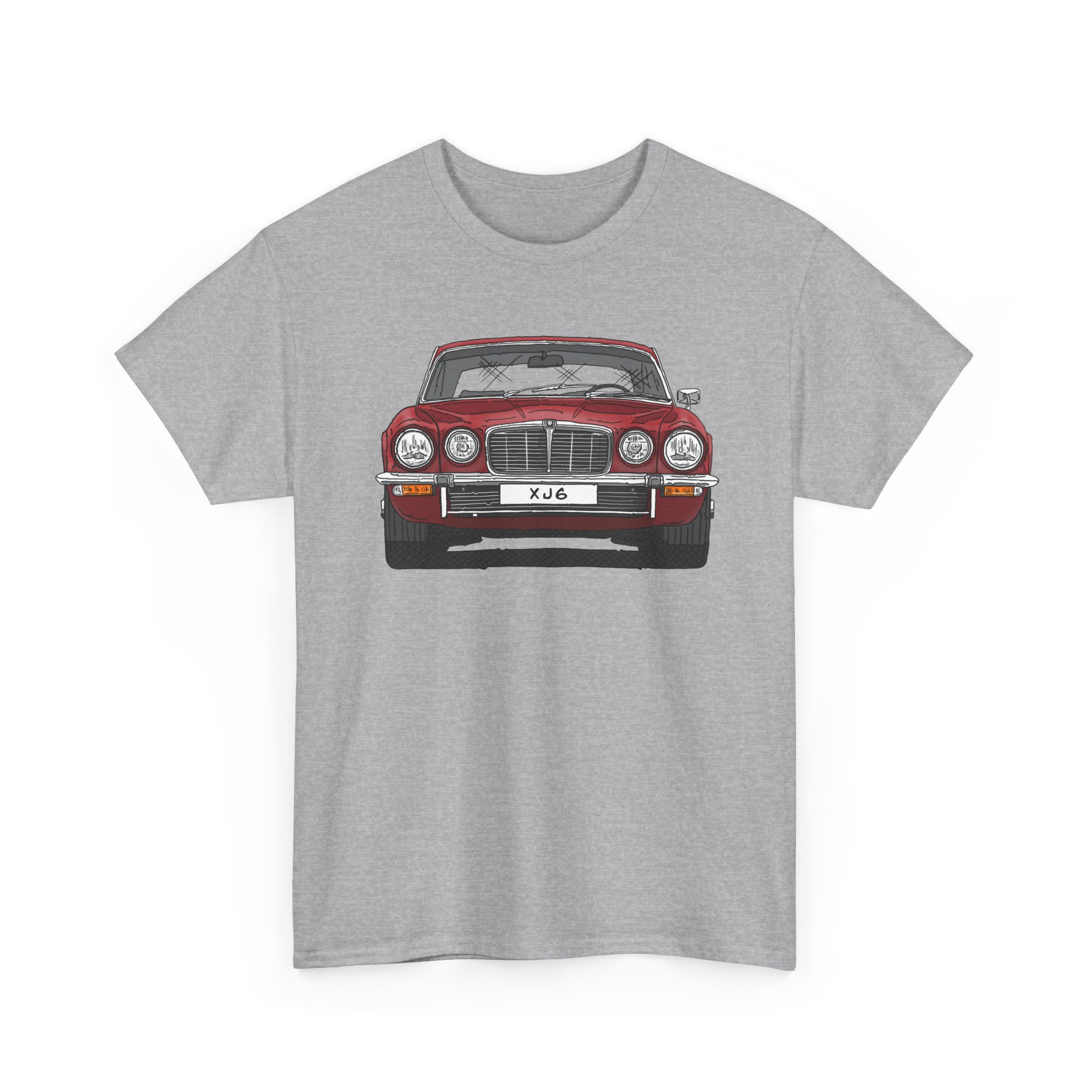 T-Shirt, Jaguar XJ6, Serie 2, Strichzeichnung, Rot, eigenes Kennzeichen möglich