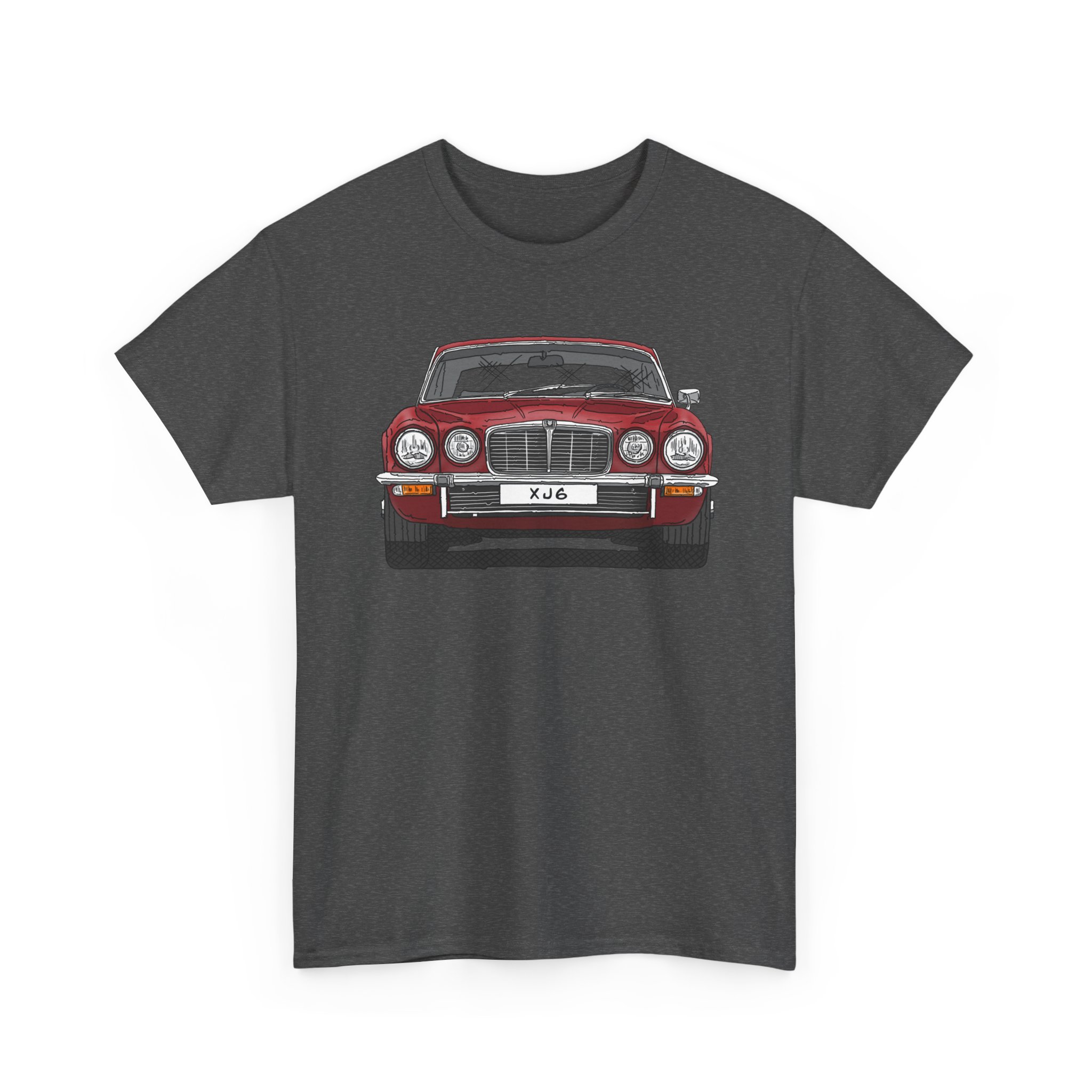 T-Shirt, Jaguar XJ6, Serie 2, Strichzeichnung, Rot, eigenes Kennzeichen möglich – Bild 3