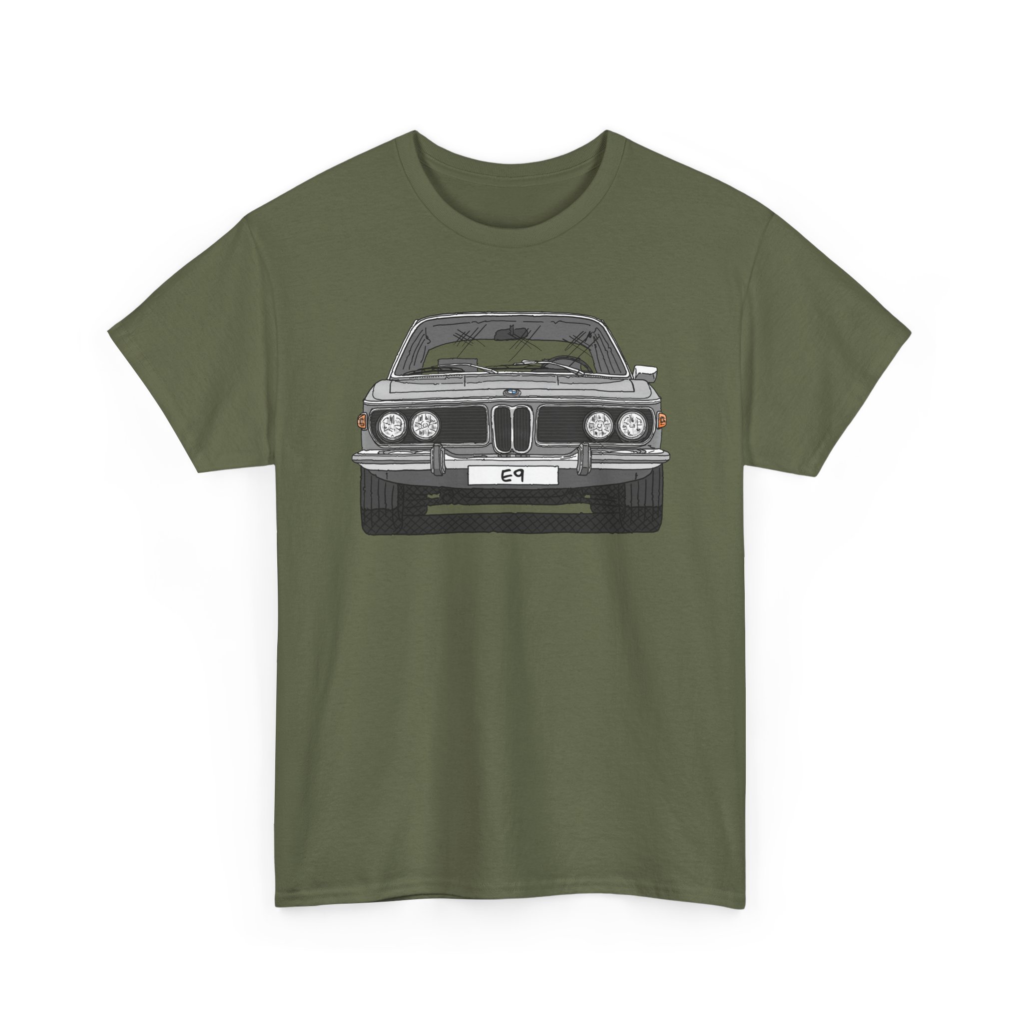T-Shirt, BMW E9, Strichzeichnung, Silber, eigenes Kennzeichen möglich – Bild 2