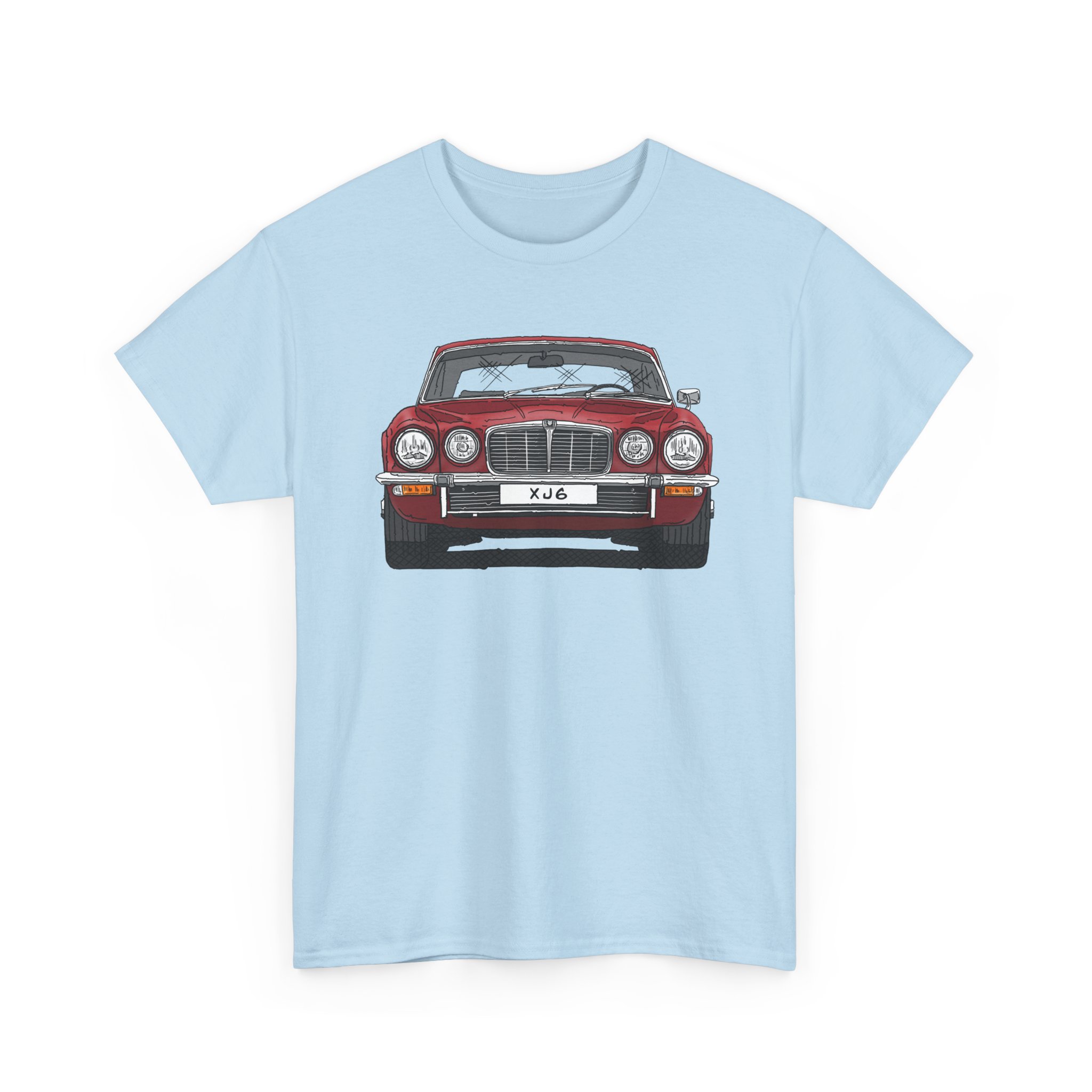 T-Shirt, Jaguar XJ6, Serie 2, Strichzeichnung, Rot, eigenes Kennzeichen möglich – Bild 7