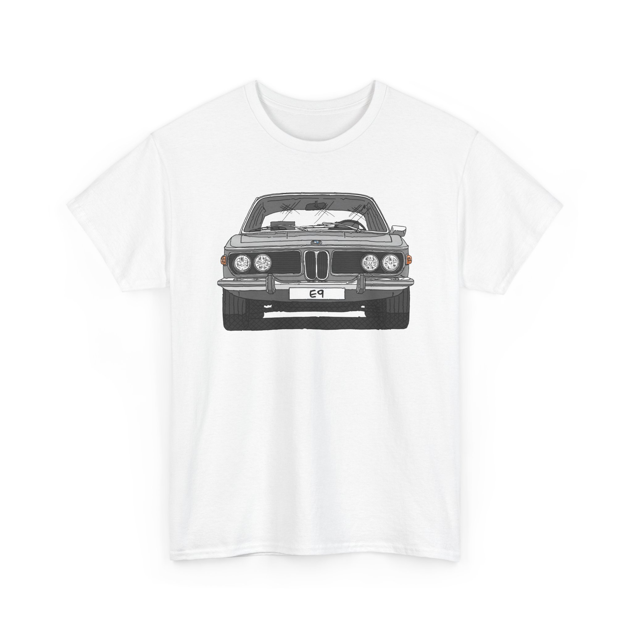 T-Shirt, BMW E9, Strichzeichnung, Silber, eigenes Kennzeichen möglich – Bild 4