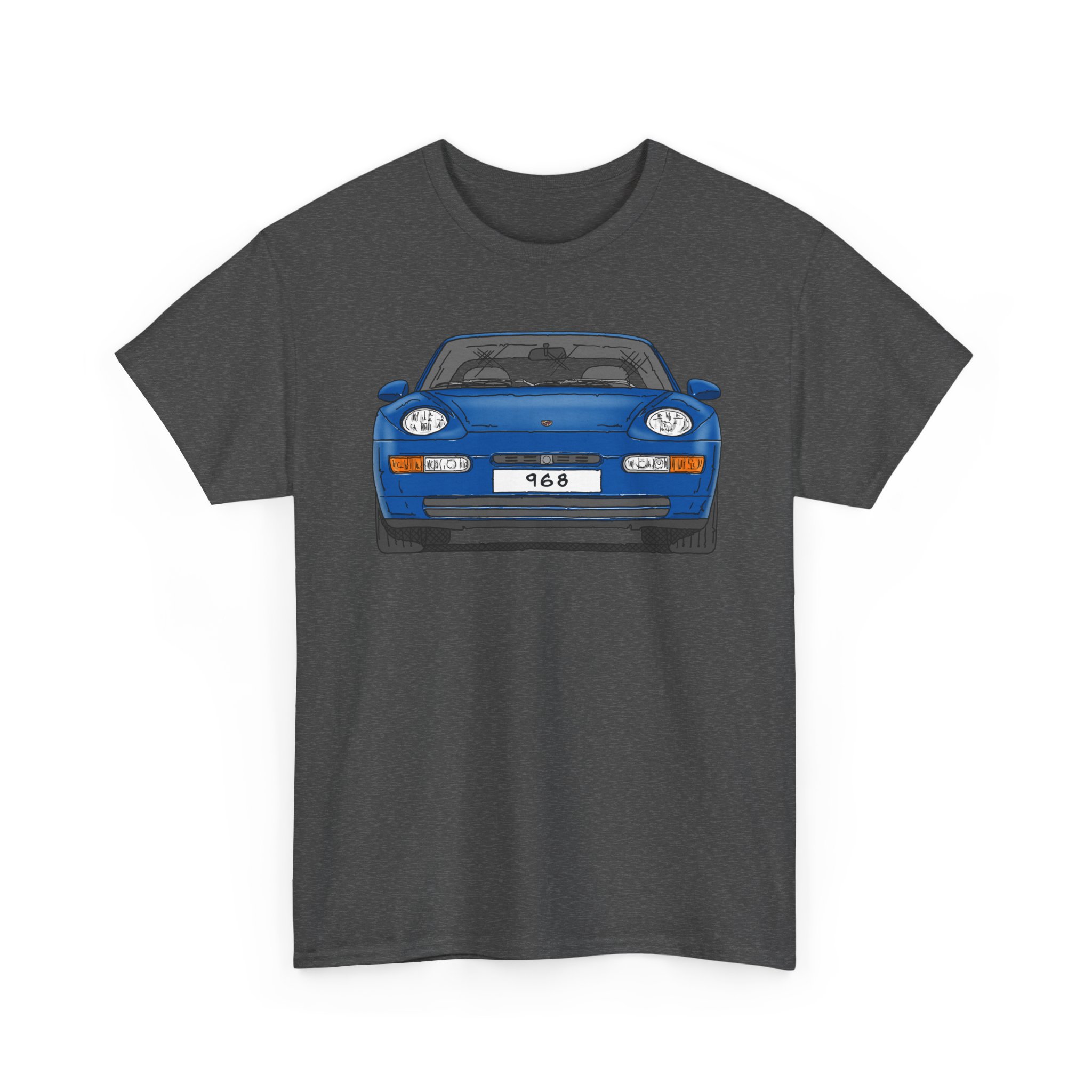 T-Shirt, Porsche 968, Strichzeichnung, Blau, eigenes Kennzeichen möglich – Bild 3