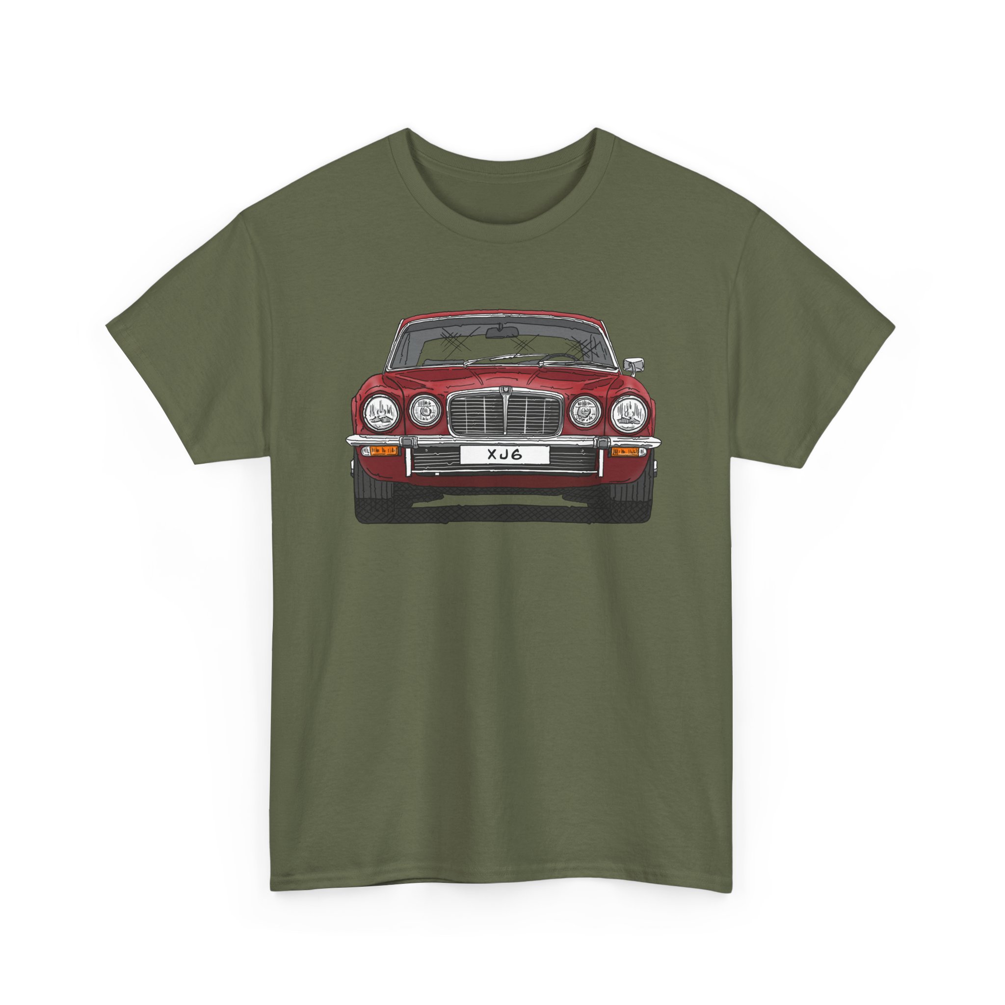 T-Shirt, Jaguar XJ6, Serie 2, Strichzeichnung, Rot, eigenes Kennzeichen möglich – Bild 2