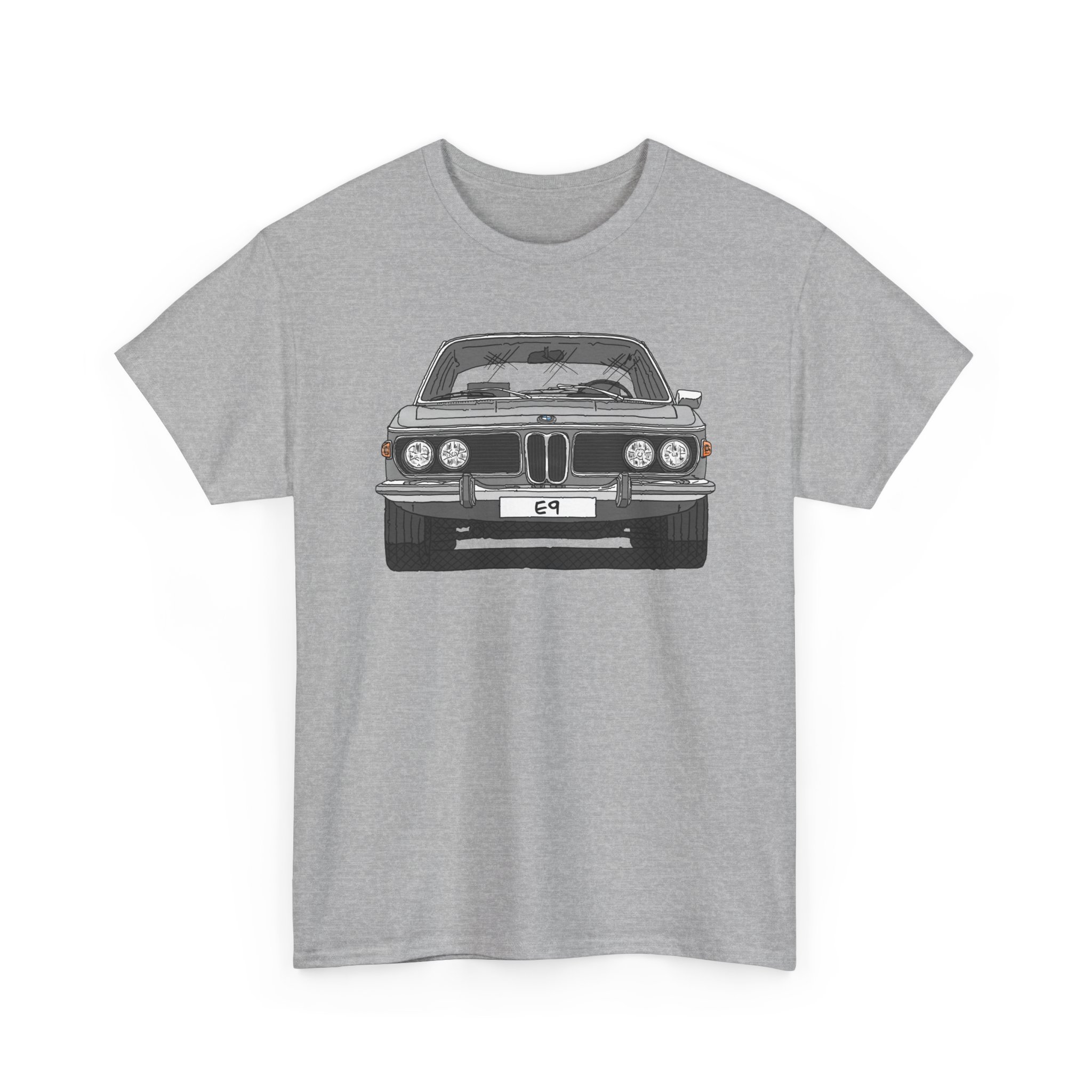 T-Shirt, BMW E9, Strichzeichnung, Silber, eigenes Kennzeichen möglich