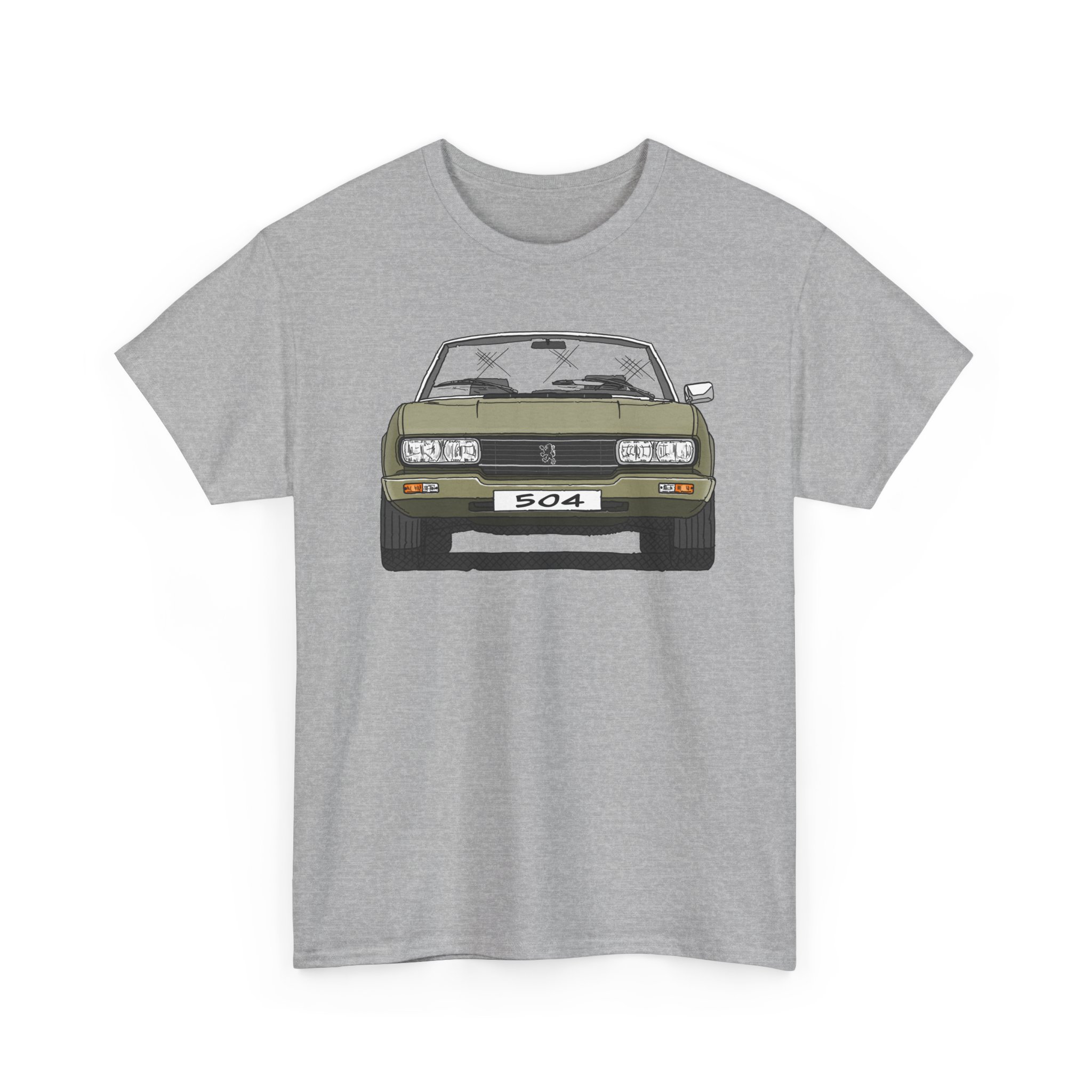 T-Shirt, Peugeot 504 Cabrio, Strichzeichnung, Grün, eigenes Kennzeichen möglich