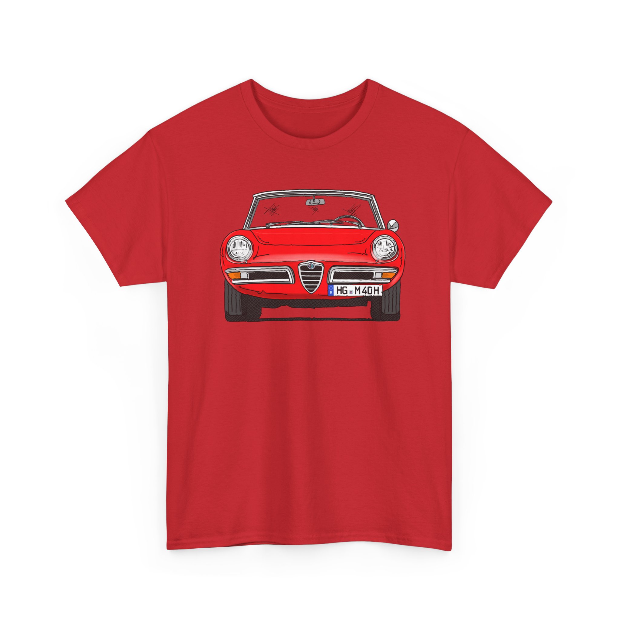T-Shirt, Alfa Romeo Spider Duetto, Strichzeichnung, Rot, HG M 40H – Bild 11