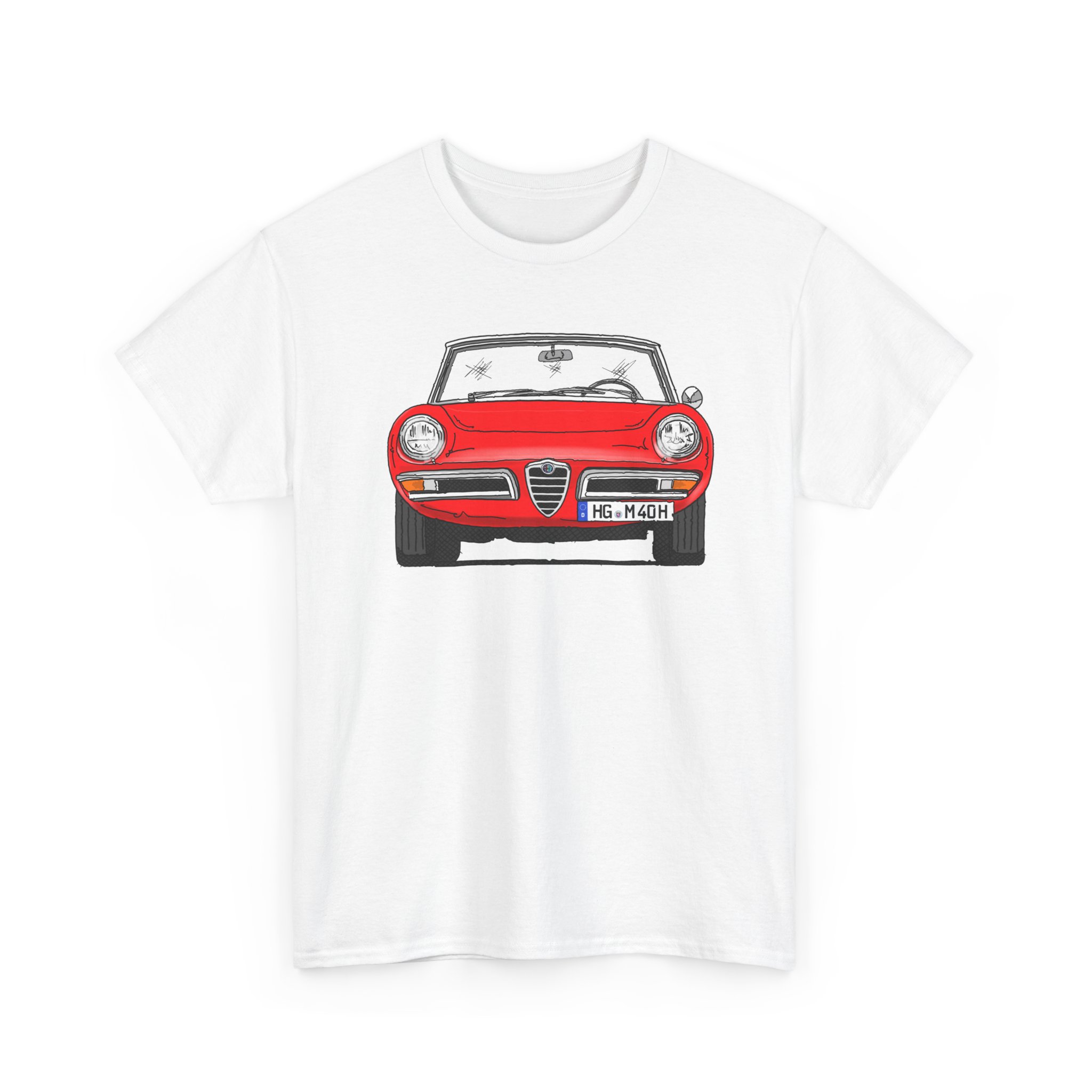 T-Shirt, Alfa Romeo Spider Duetto, Strichzeichnung, Rot, HG M 40H – Bild 2